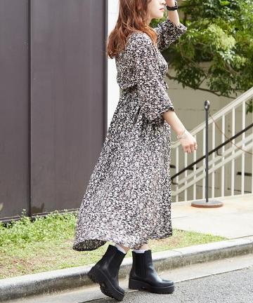 【追加生産】ボウタイ付フラワーマキシワンピース