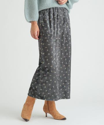 【Omekashi】小花ベロアタイトスカート