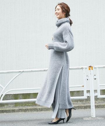 ボリューム畦ニットワンピース