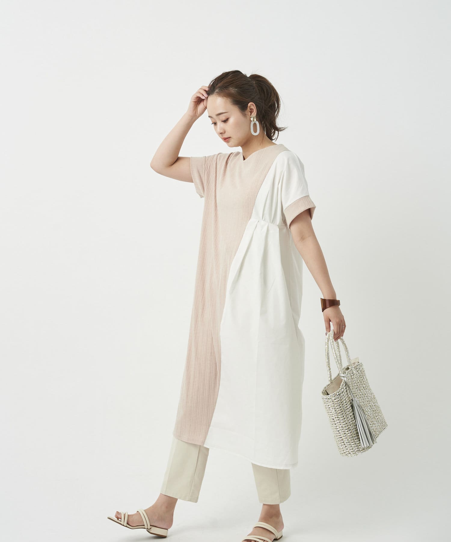 Chez toi(シェトワ) カット×布帛切替ワンピース