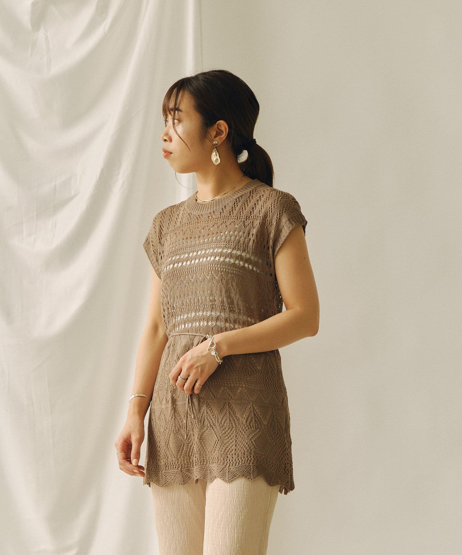 Chez toi(シェトワ) クロシェニットノースリプルオーバー