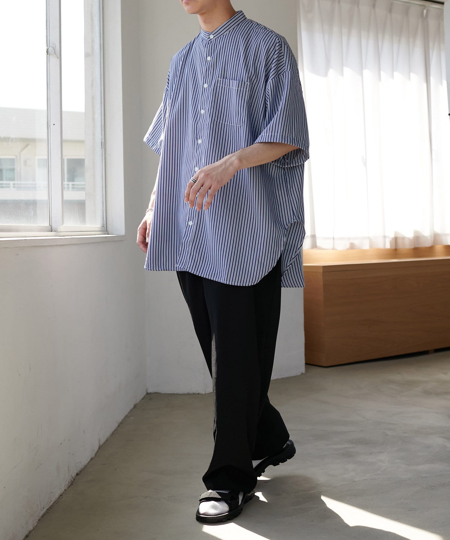 ストライプバンドカラー半袖シャツ Discoat ディスコート メンズ Pal Closet パルクローゼット パルグループ公式ファッション通販サイト