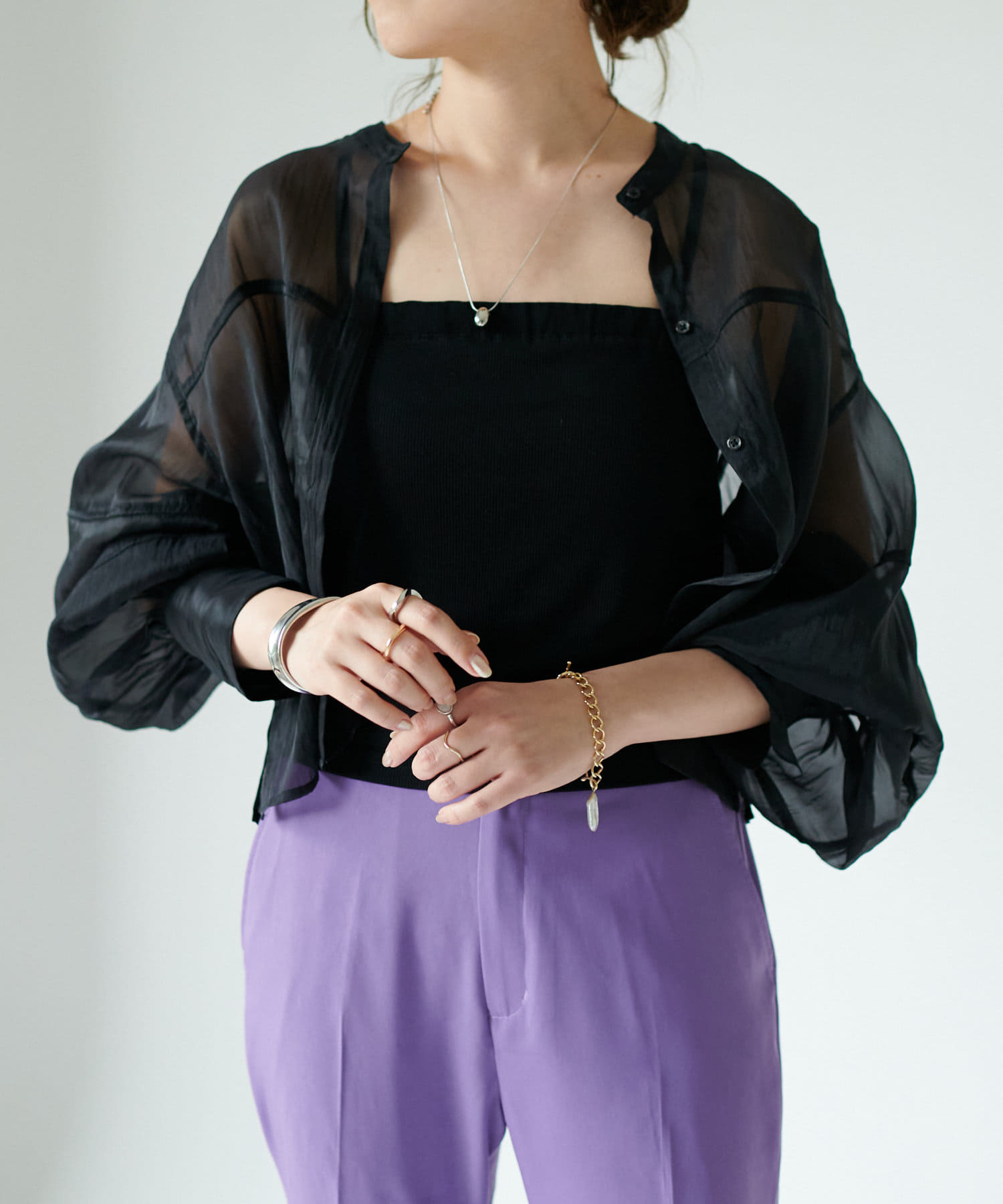 ショート丈シアーバンドカラーシャツ Discoat ディスコート レディース Pal Closet パルクローゼット パルグループ公式ファッション通販サイト