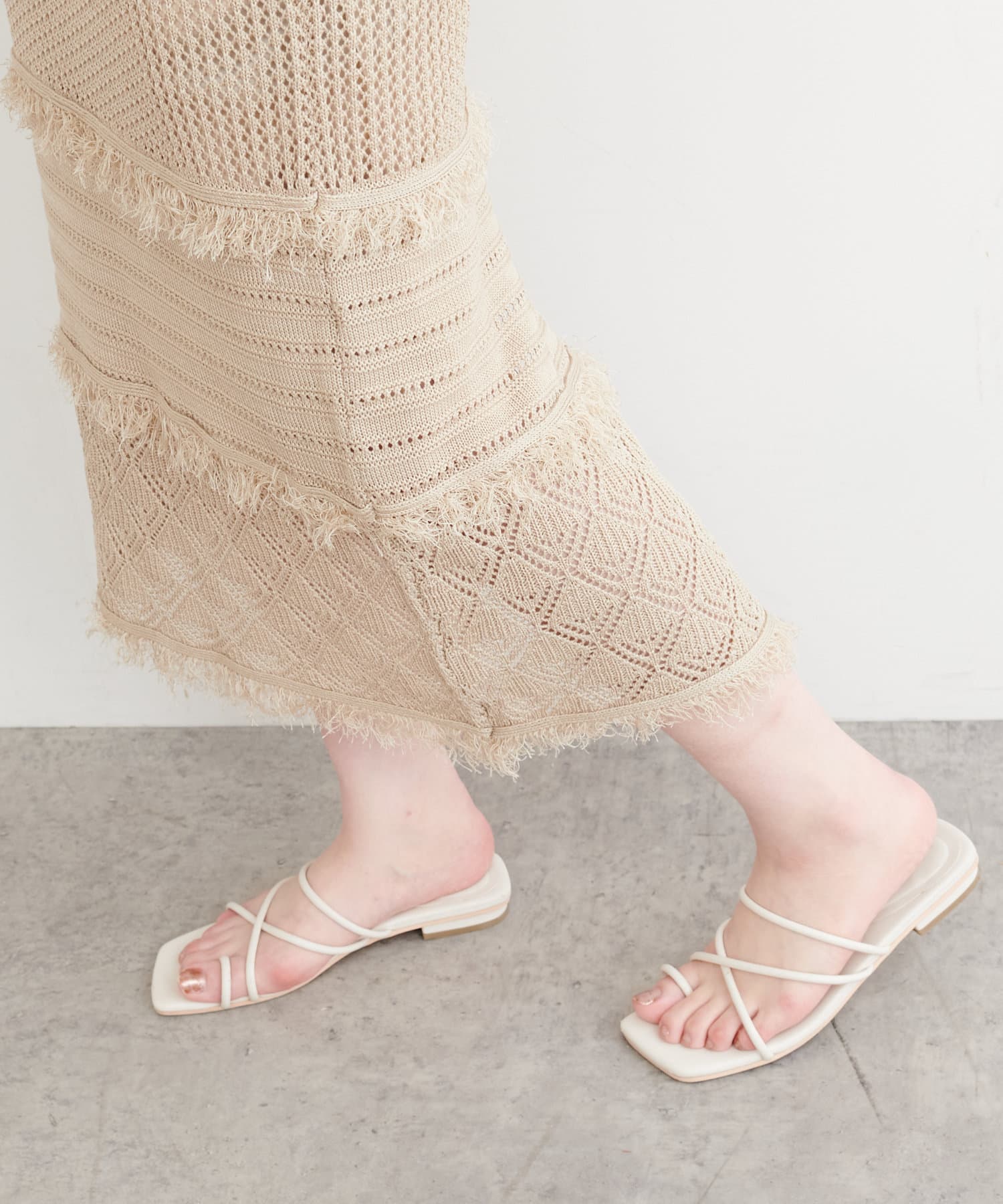 natural couture(ナチュラルクチュール) 透かし編みフリンジスカート
