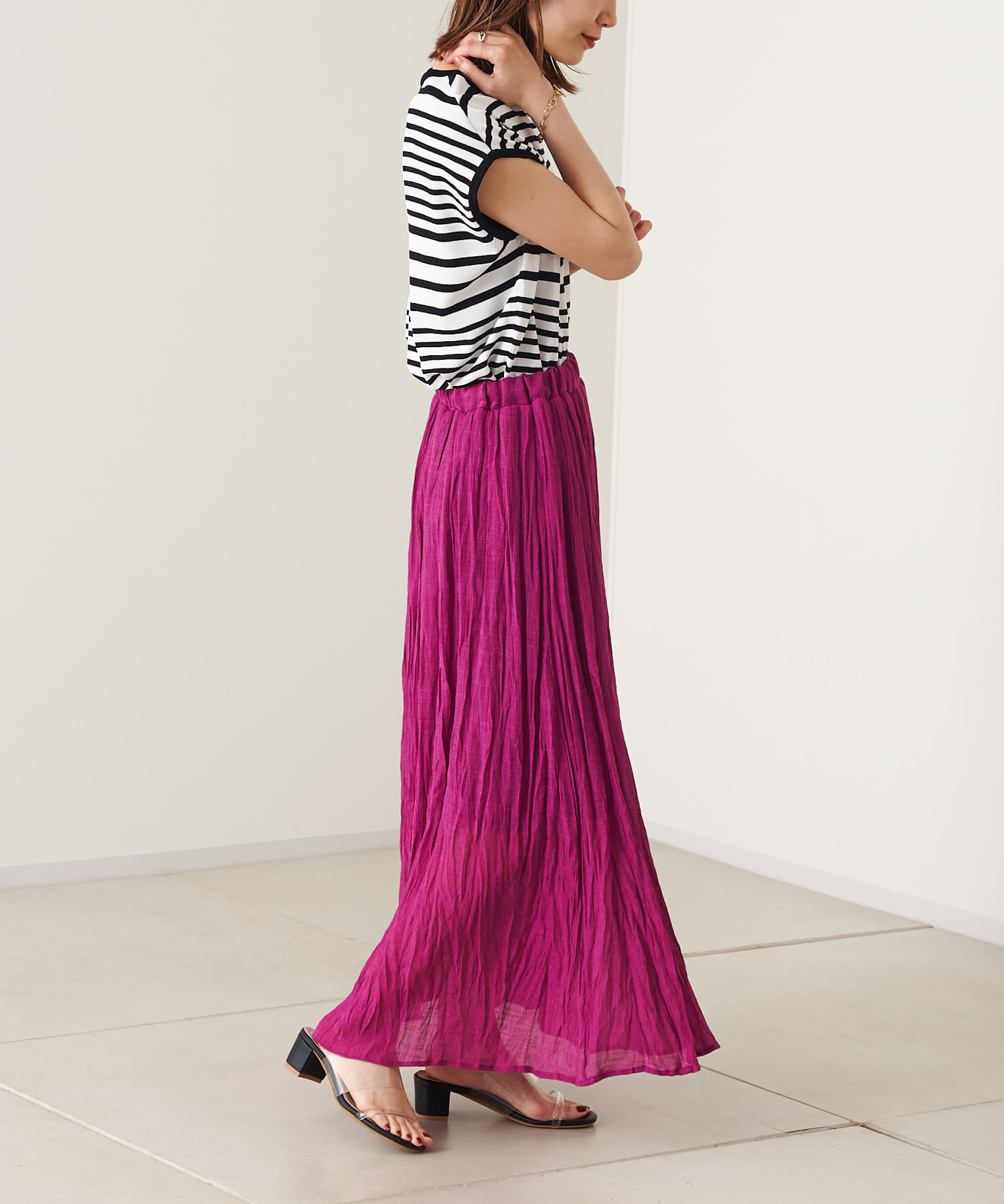 prose verse(プロズヴェール) 【ウエストゴム仕様】スラブフレアロングスカート