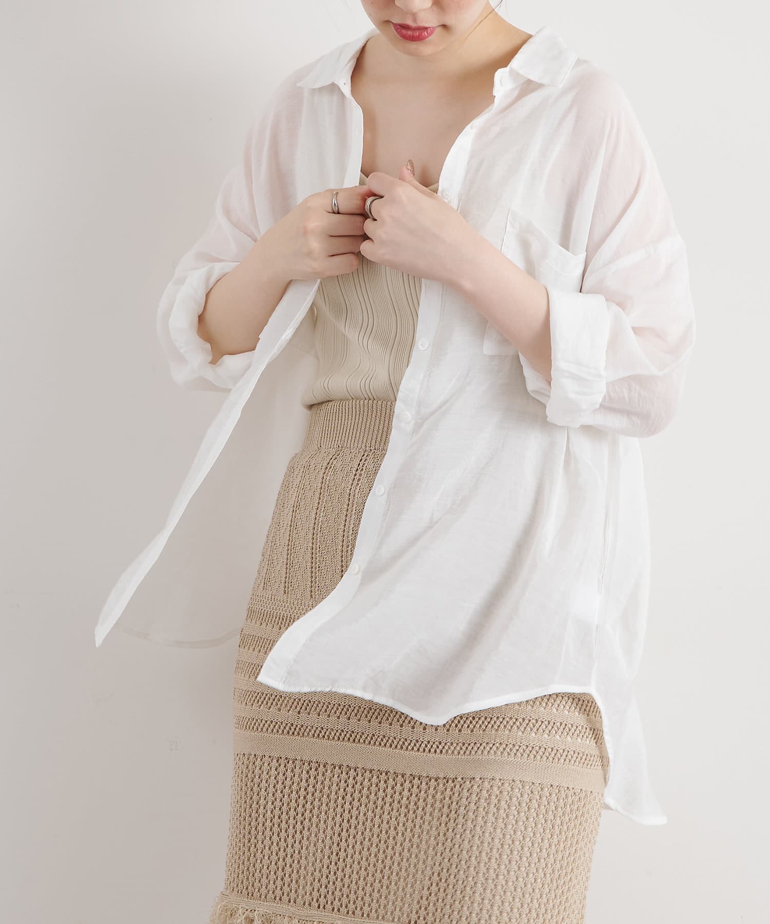 natural couture(ナチュラルクチュール) Wポケットシアーシャツ