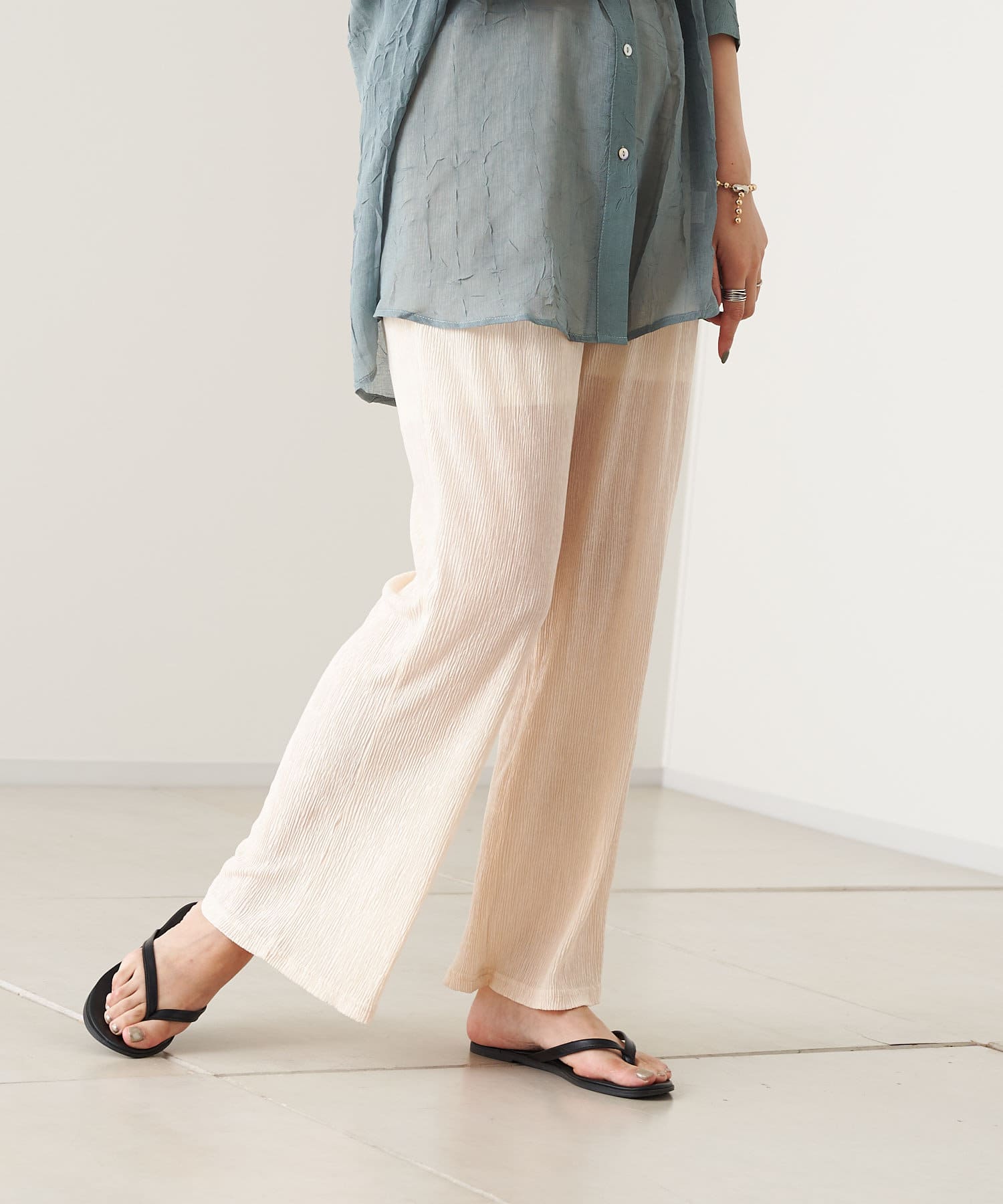 prose verse(プロズヴェール) 【ウエストゴム仕様】スラブランダムプリーツパンツ