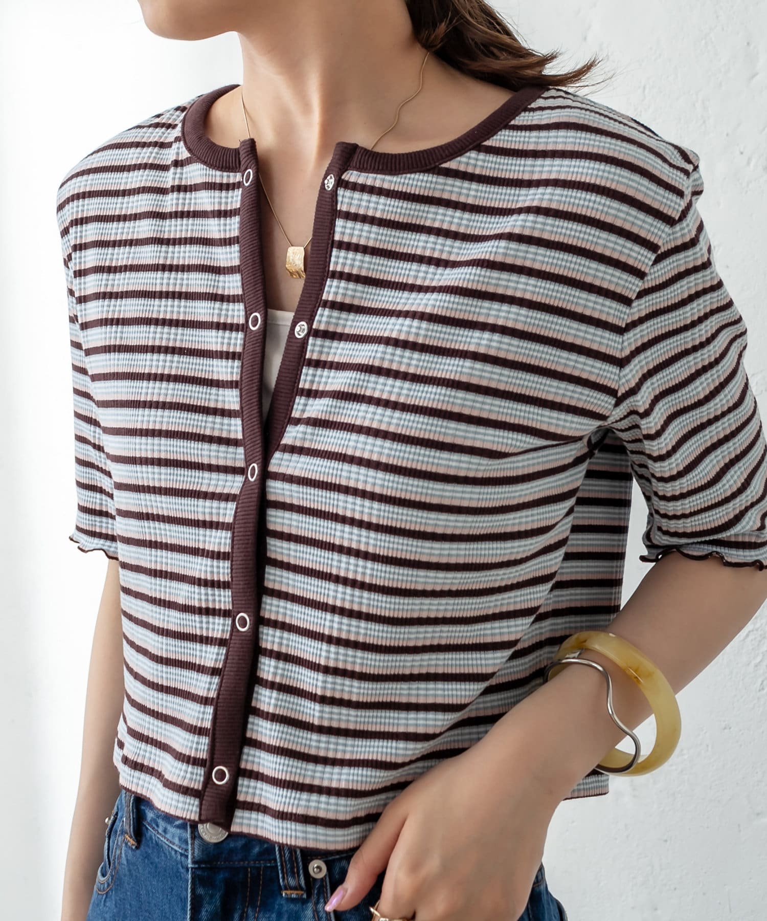 マルチボーダーチビカーディガン Mystic ミスティック レディース Pal Closet パルクローゼット パルグループ公式ファッション通販サイト