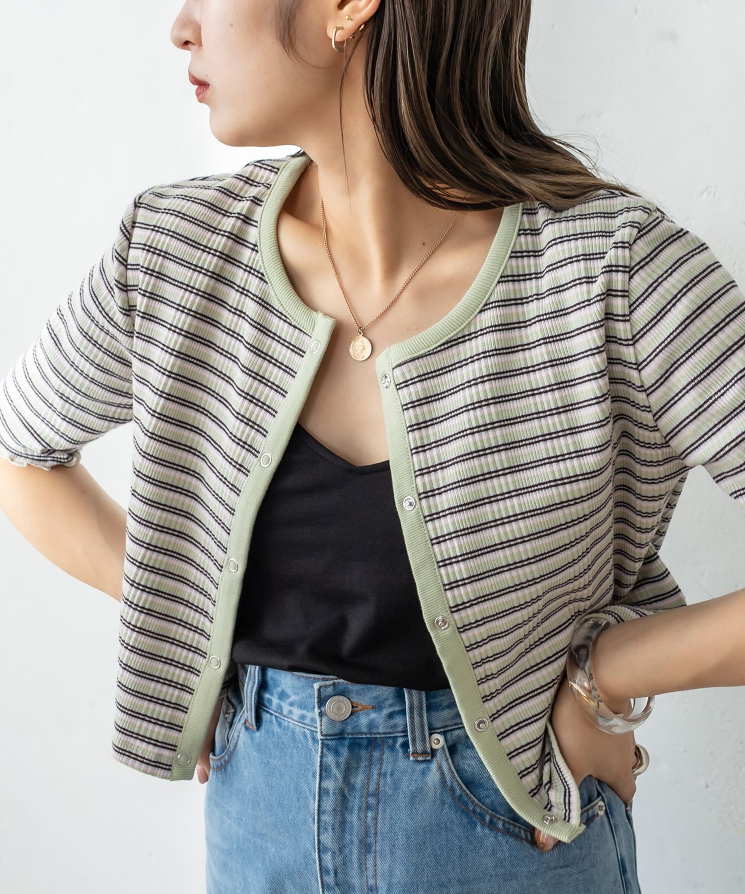 マルチボーダーチビカーディガン Mystic ミスティック レディース Pal Closet パルクローゼット パルグループ公式ファッション通販サイト