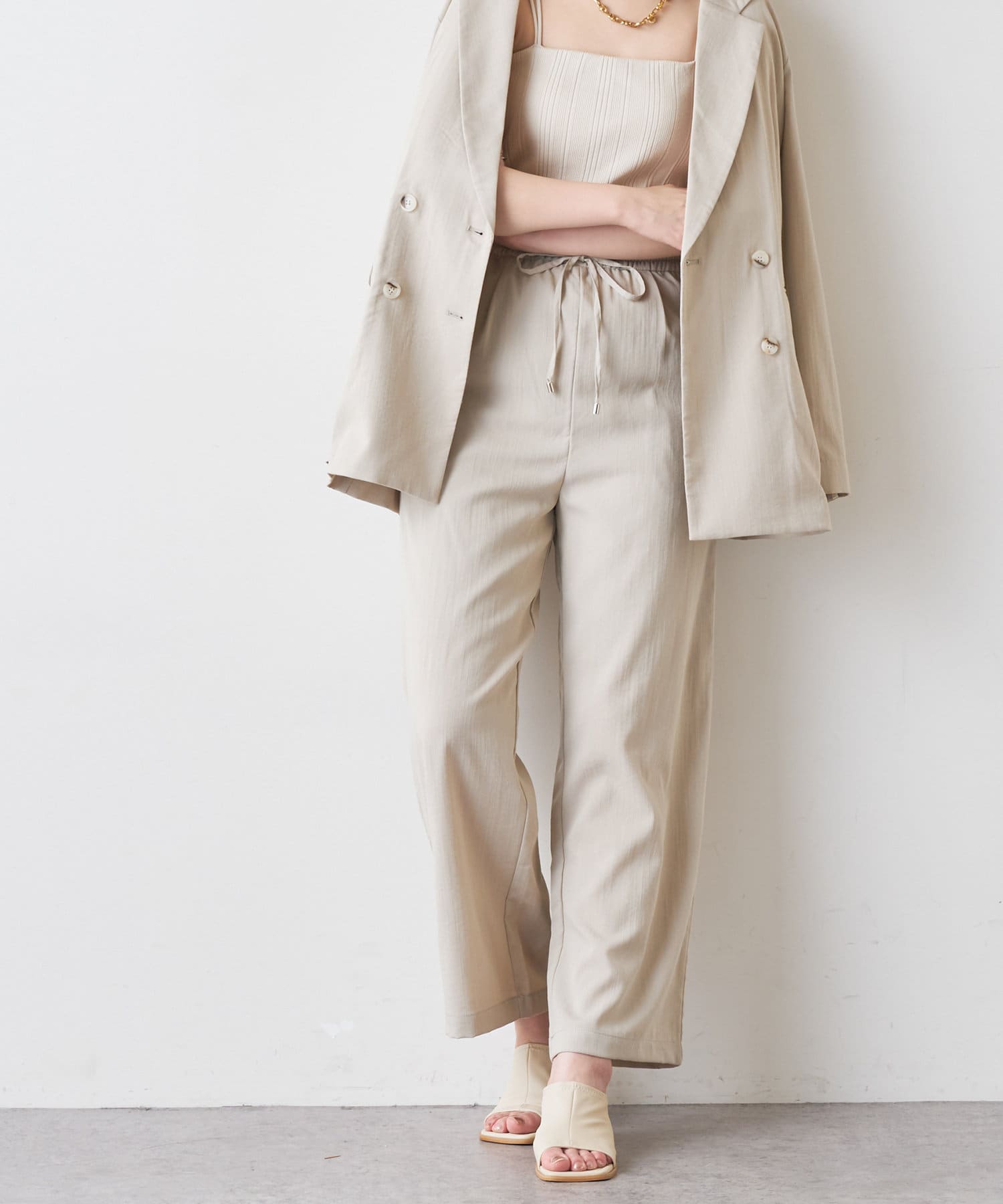 natural couture(ナチュラルクチュール) リネンライク楽ちんスラブパンツ