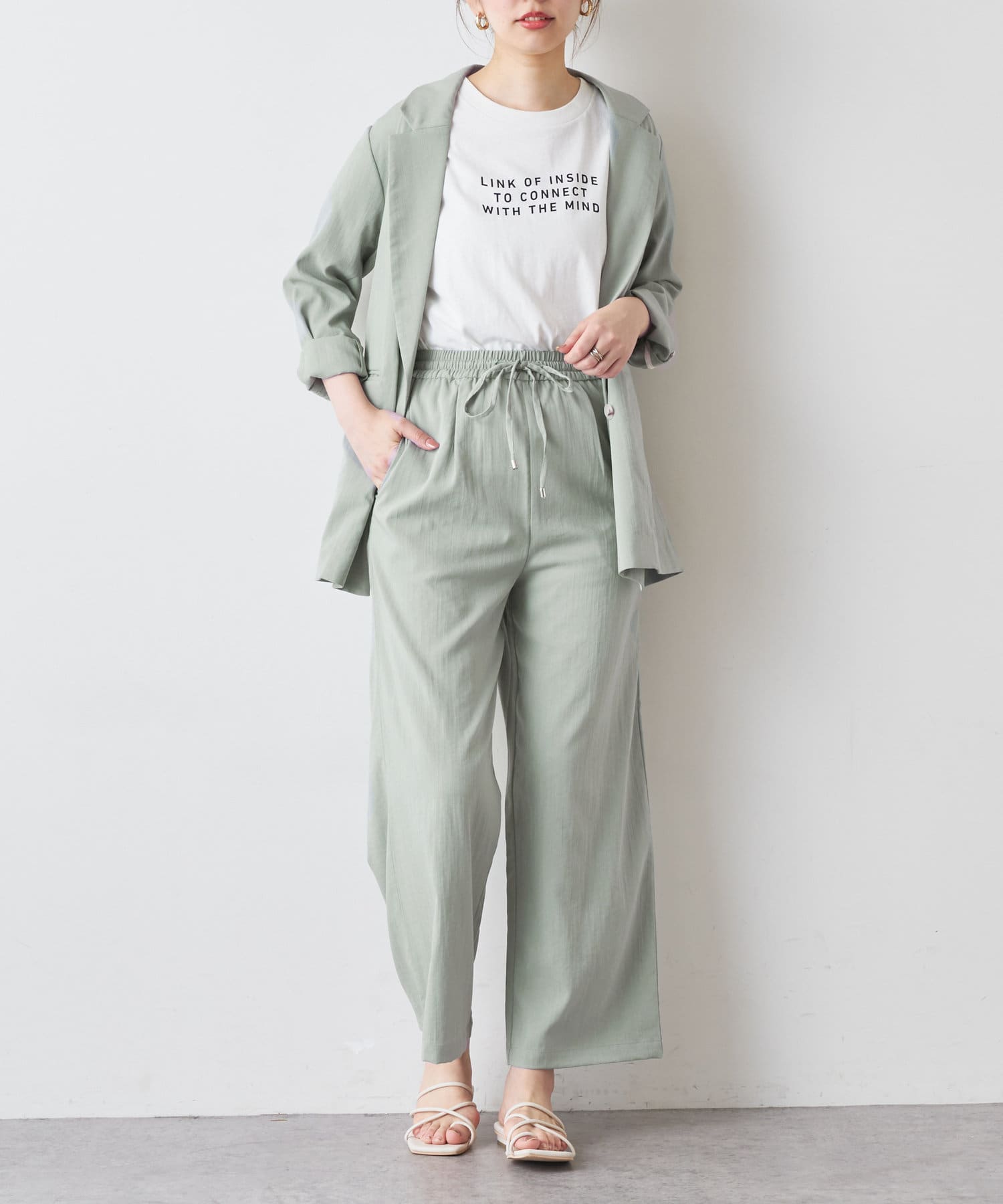 natural couture(ナチュラルクチュール) リネンライク楽ちんスラブパンツ