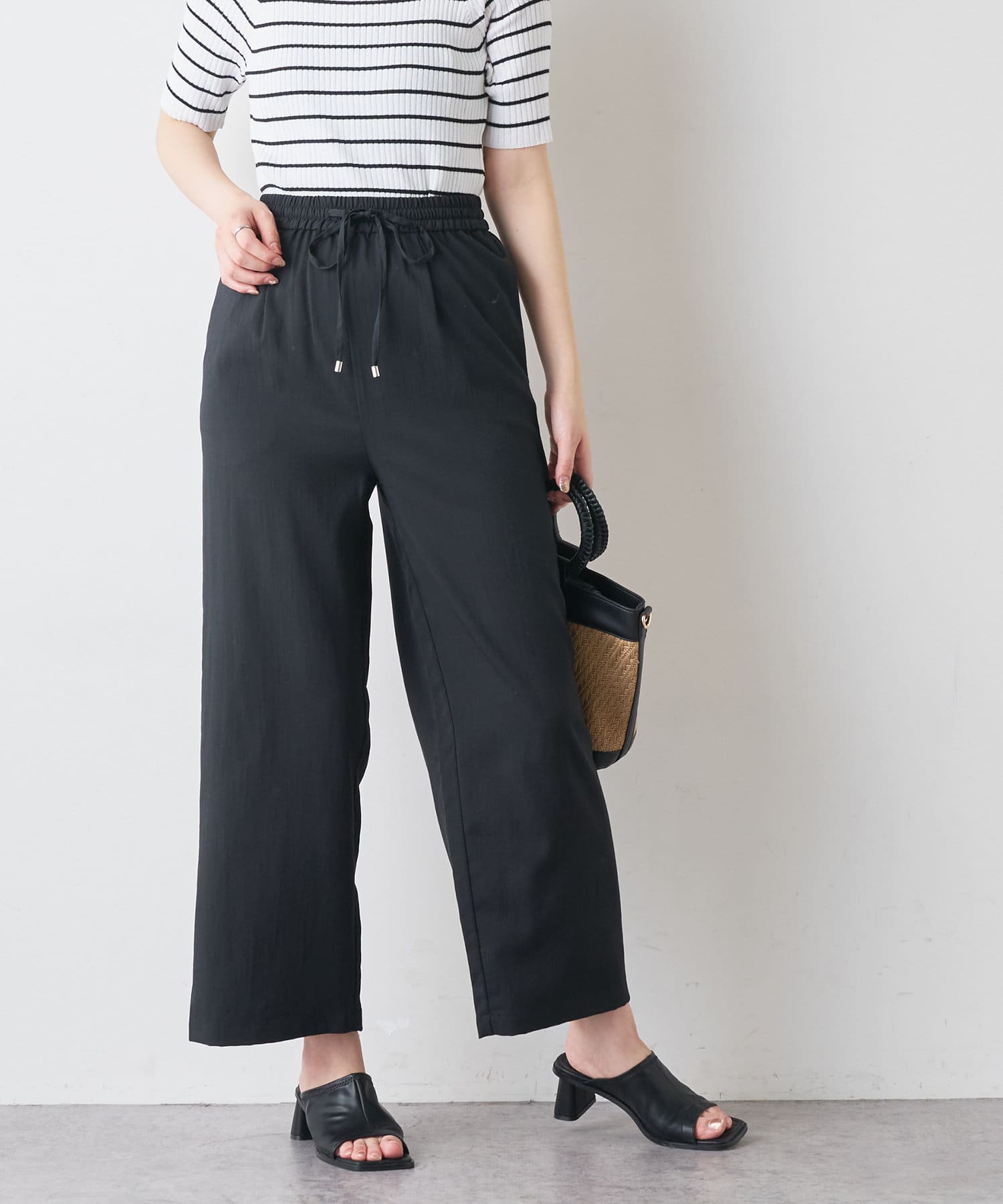 natural couture(ナチュラルクチュール) リネンライク楽ちんスラブパンツ