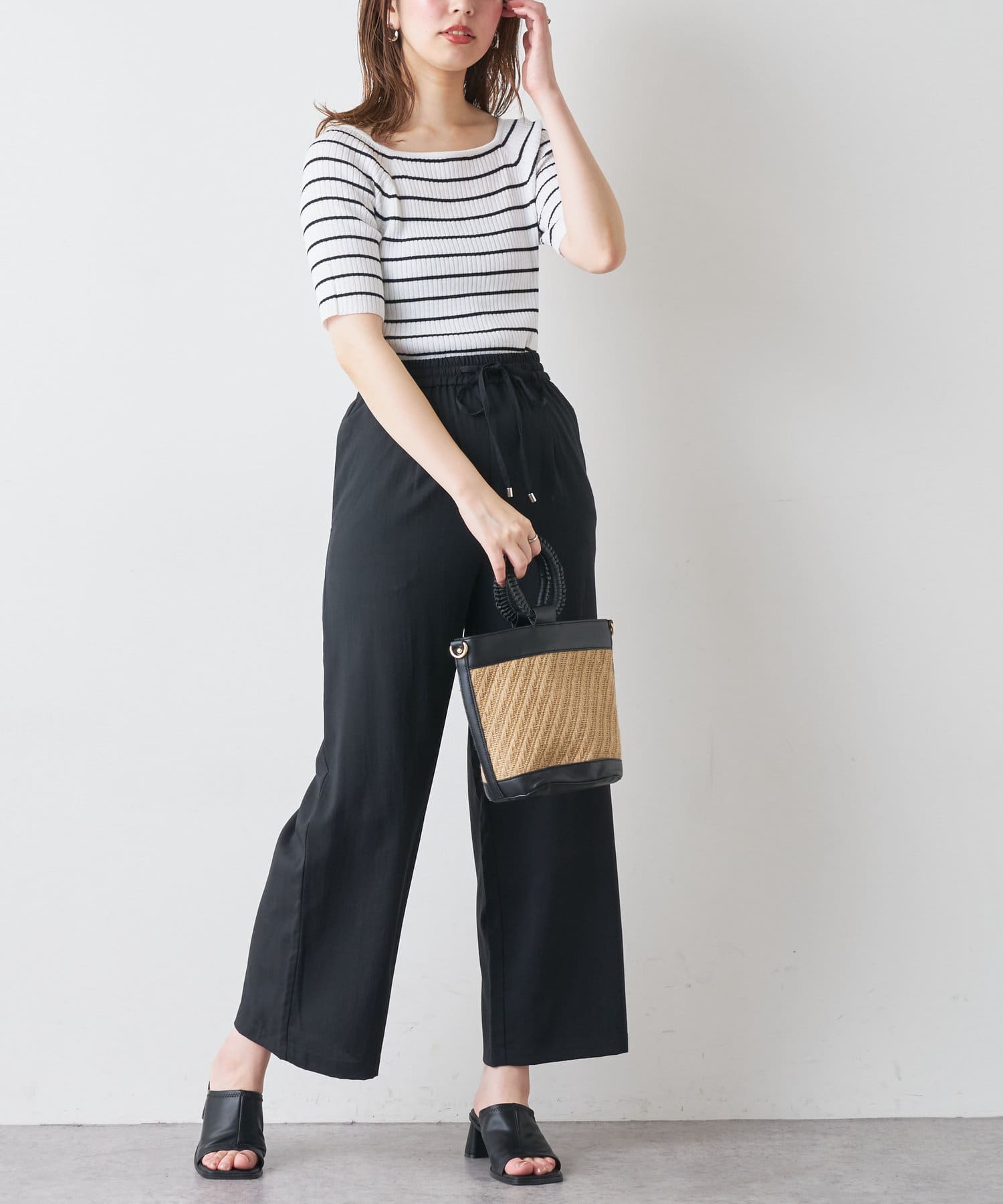 natural couture(ナチュラルクチュール) リネンライク楽ちんスラブパンツ