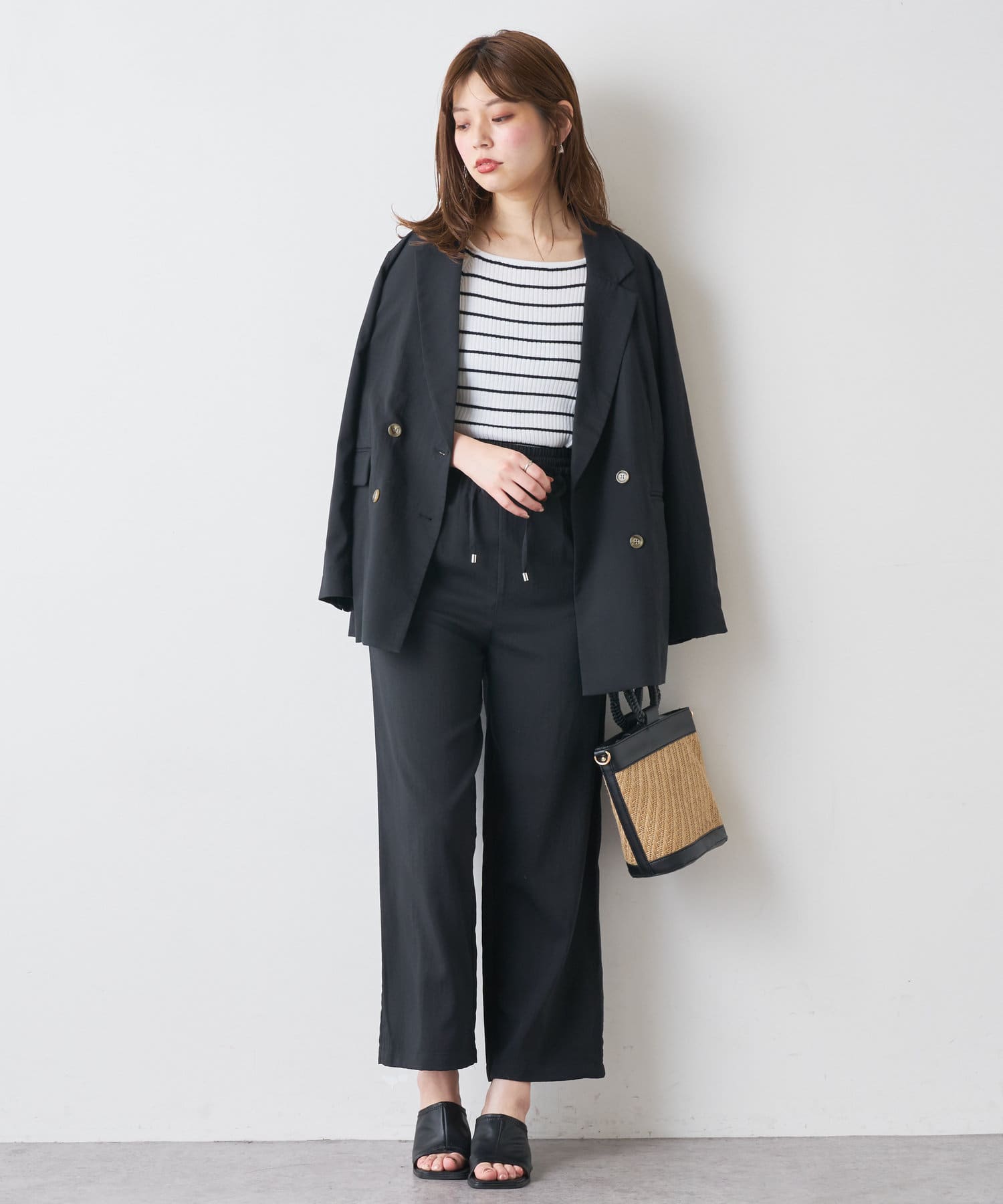 natural couture(ナチュラルクチュール) リネンライク楽ちんスラブパンツ