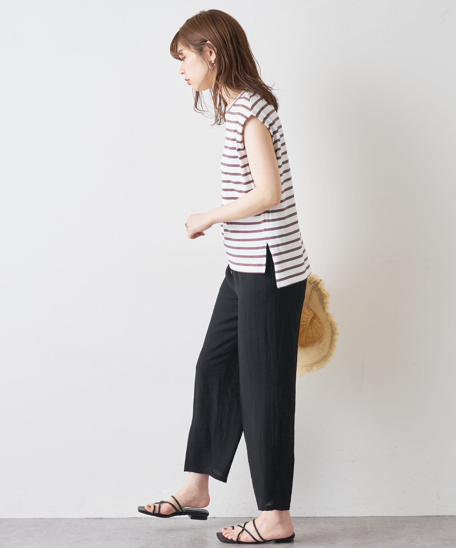 natural couture(ナチュラルクチュール) シワ加工リラックスパンツ