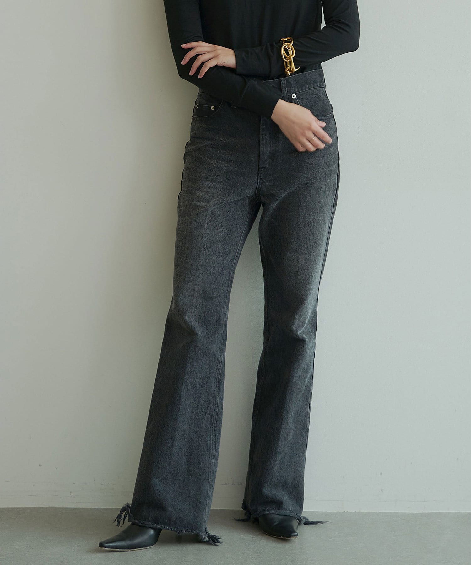 お買い物マラソン限定☆ egonlab BLACK DENIM PANTS フレアデニム