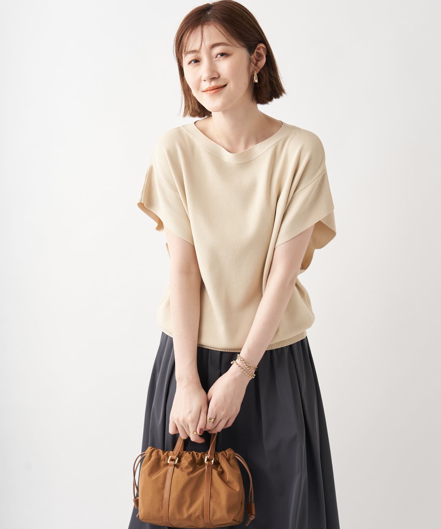 un dix cors(アンディコール) 【ドライタッチで清涼感の着心地】ワイドスリーブニット