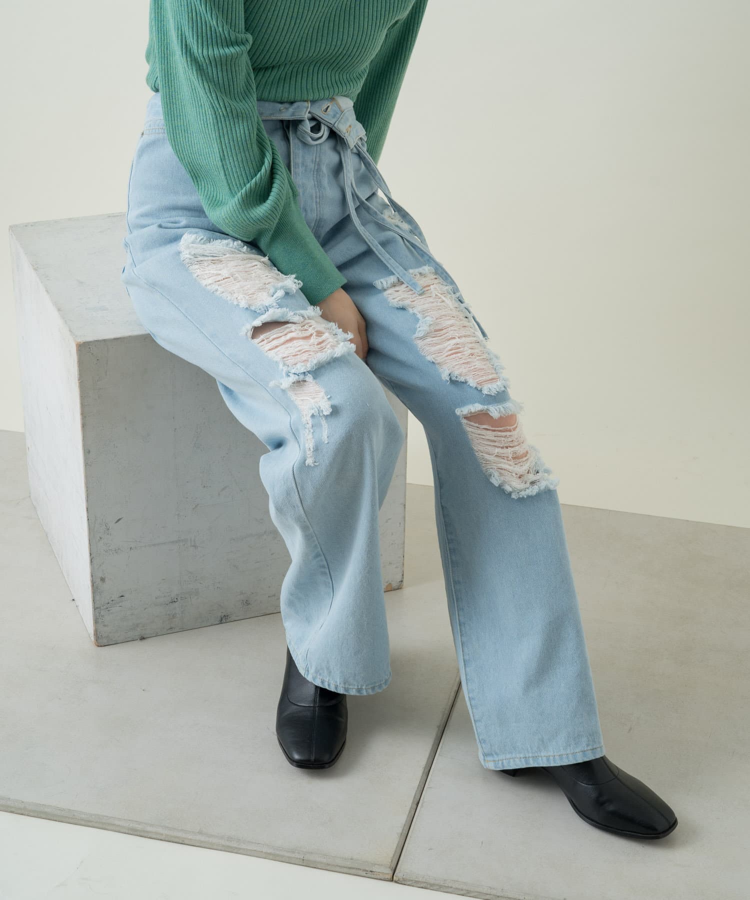 ハイウエストダメージデニムパンツ Kastane カスタネ レディース Pal Closet パルクローゼット パルグループ公式ファッション通販サイト