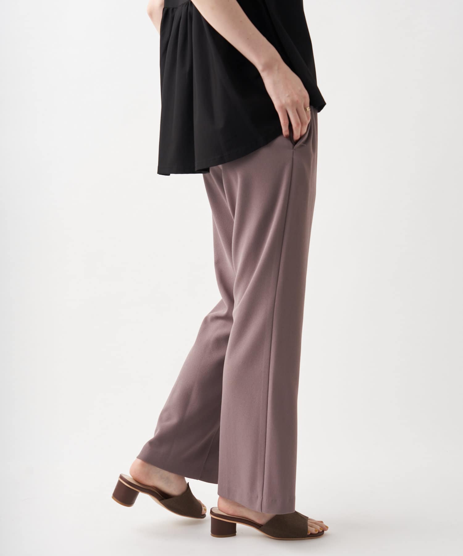 un dix cors(アンディコール) 【美脚効果抜群のオシャレパンツ】ジョーゼットカルゼスリットパンツ