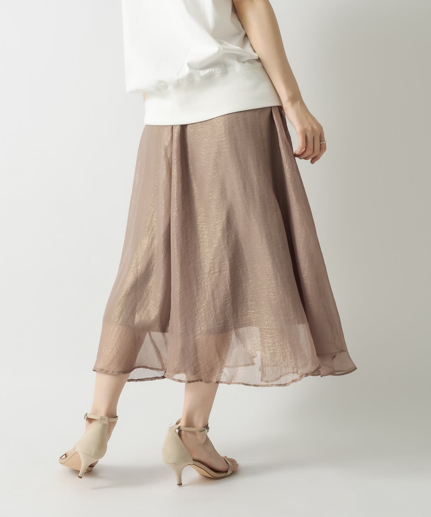 un dix cors(アンディコール) 【軽やかで女性らしい雰囲気】箔プリントギャザースカート