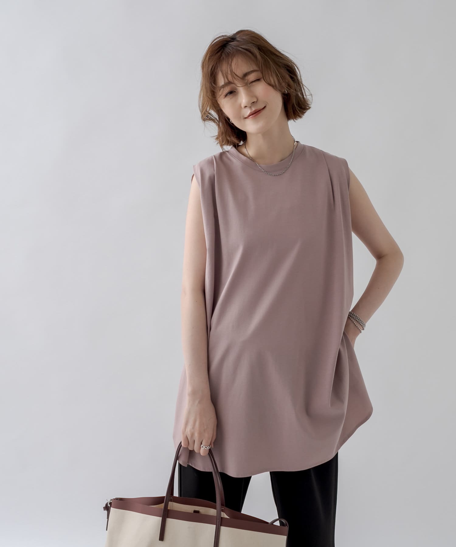 un dix cors(アンディコール) 【合わせやすいシルエット】シルケットフレアーロングタンク