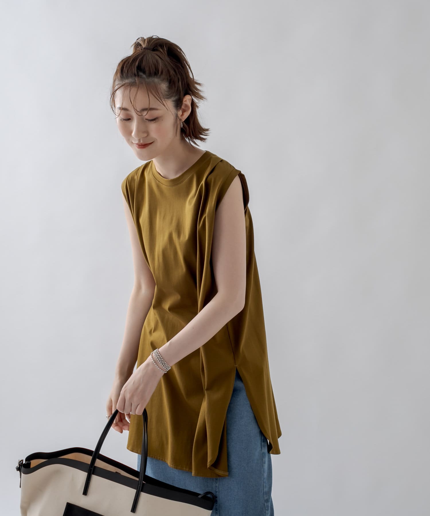 un dix cors(アンディコール) 【合わせやすいシルエット】シルケットフレアーロングタンク