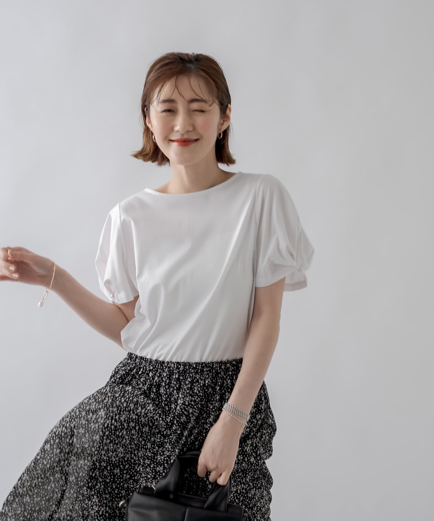 un dix cors(アンディコール) 【お仕事にも使える綺麗めカットソー】シルケットタックスリーブカットソー