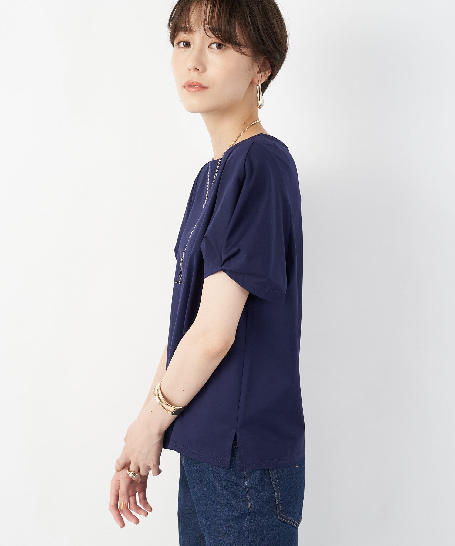 un dix cors(アンディコール) 【お仕事にも使える綺麗めカットソー】シルケットタックスリーブカットソー