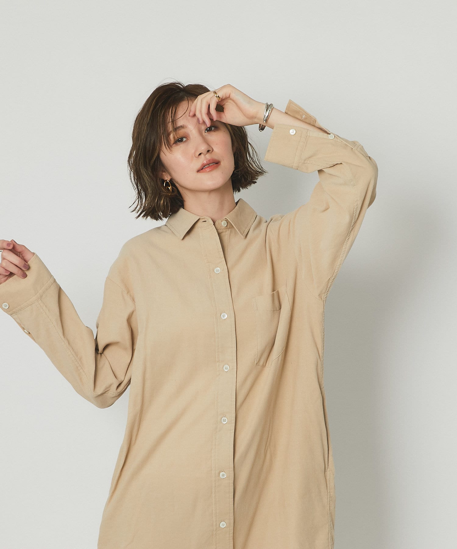 幅広い雰囲気を楽しめる 細コールシャツワンピース Rive Droite リヴドロワ レディース Pal Closet パルクローゼット パルグループ公式ファッション通販サイト