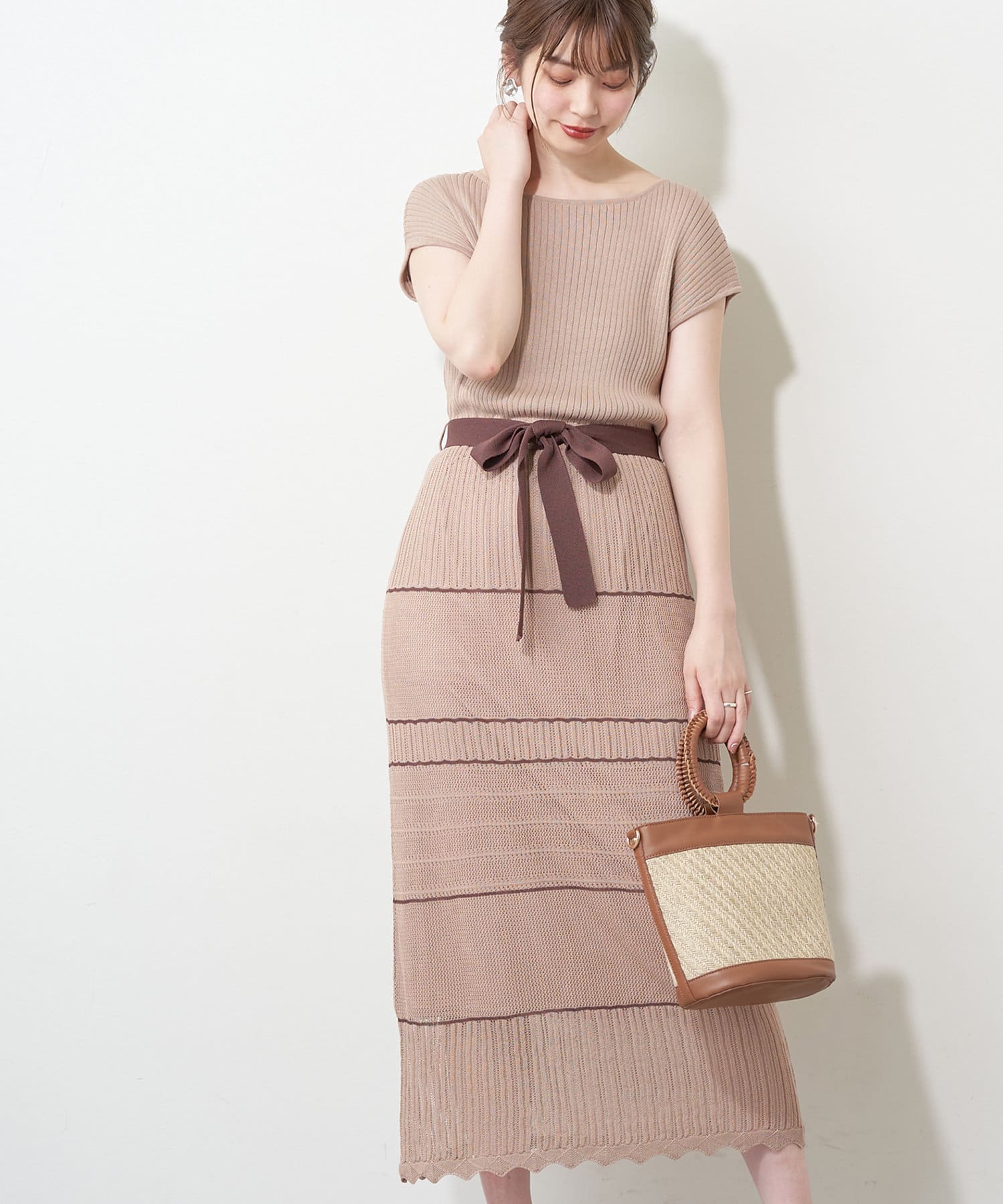 Web限定 透かし柄デザイン配色ニットワンピース Natural Couture ナチュラルクチュール レディース Pal Closet パルクローゼット パルグループ公式ファッション通販サイト