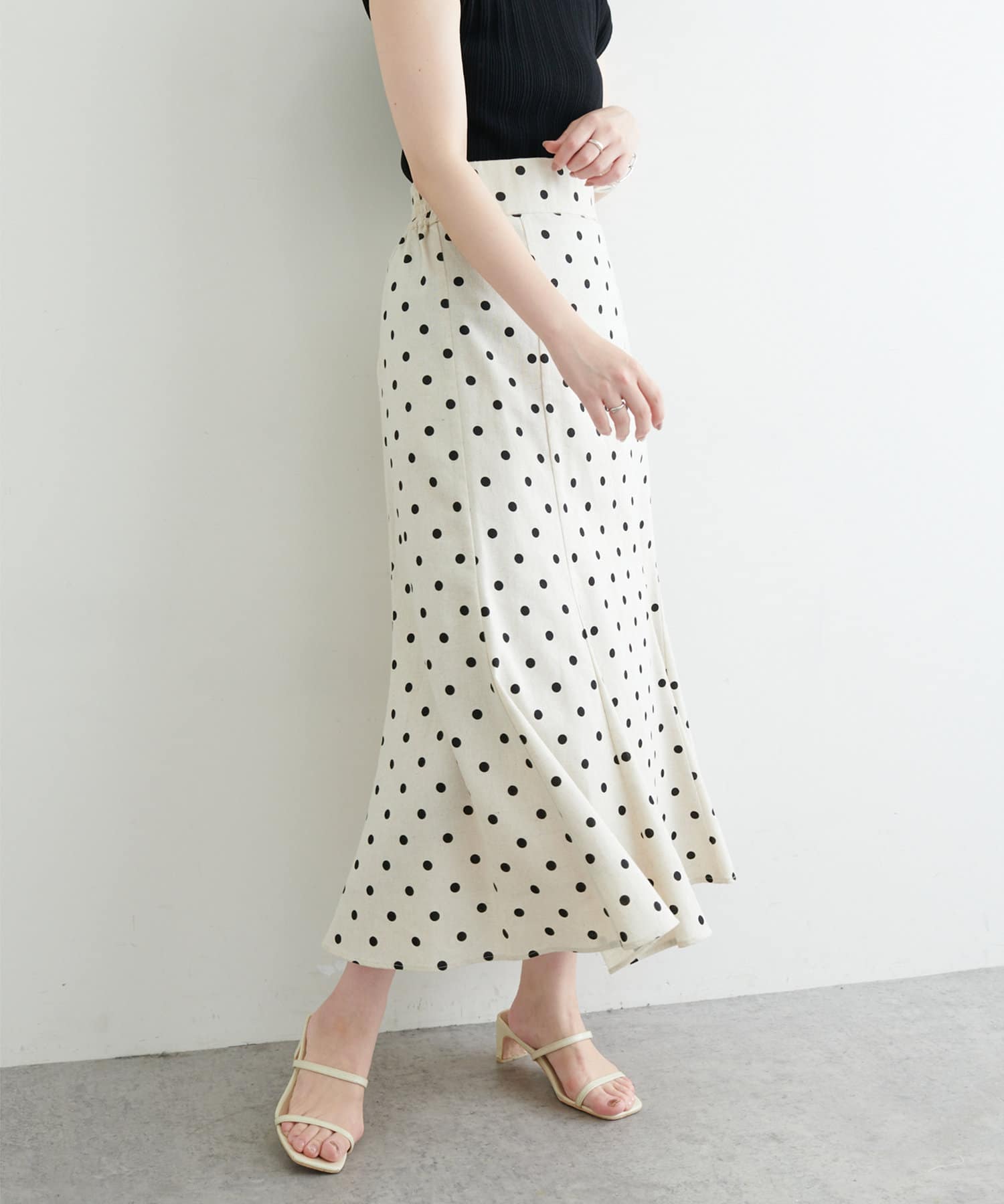 着用動画】WEB限定カラー有り】osono長さ変えられる綿麻ドットスカート