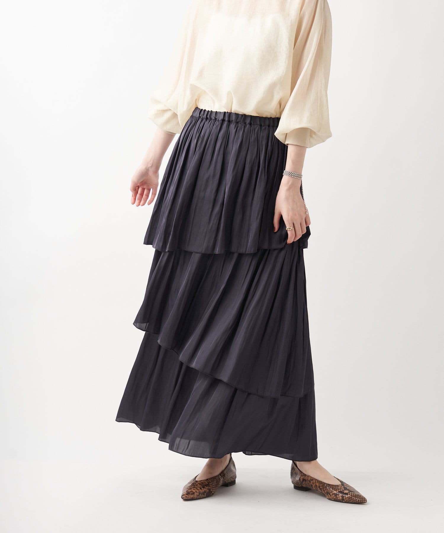 un dix cors(アンディコール) 【お洒落に差をつける主役級アイテム】割繊ティアードマキシスカート