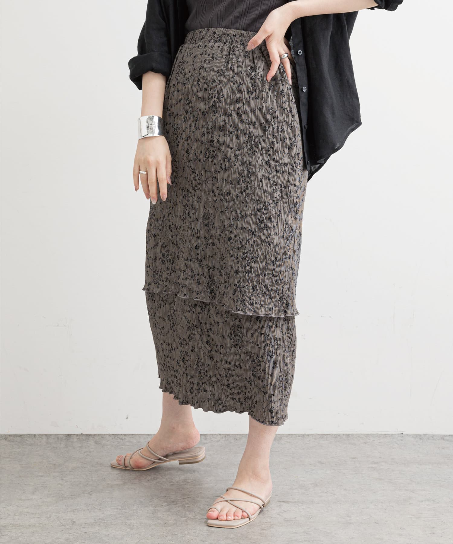 natural couture(ナチュラルクチュール) 【WEB限定】クリンクル加工ティアードナロースカート
