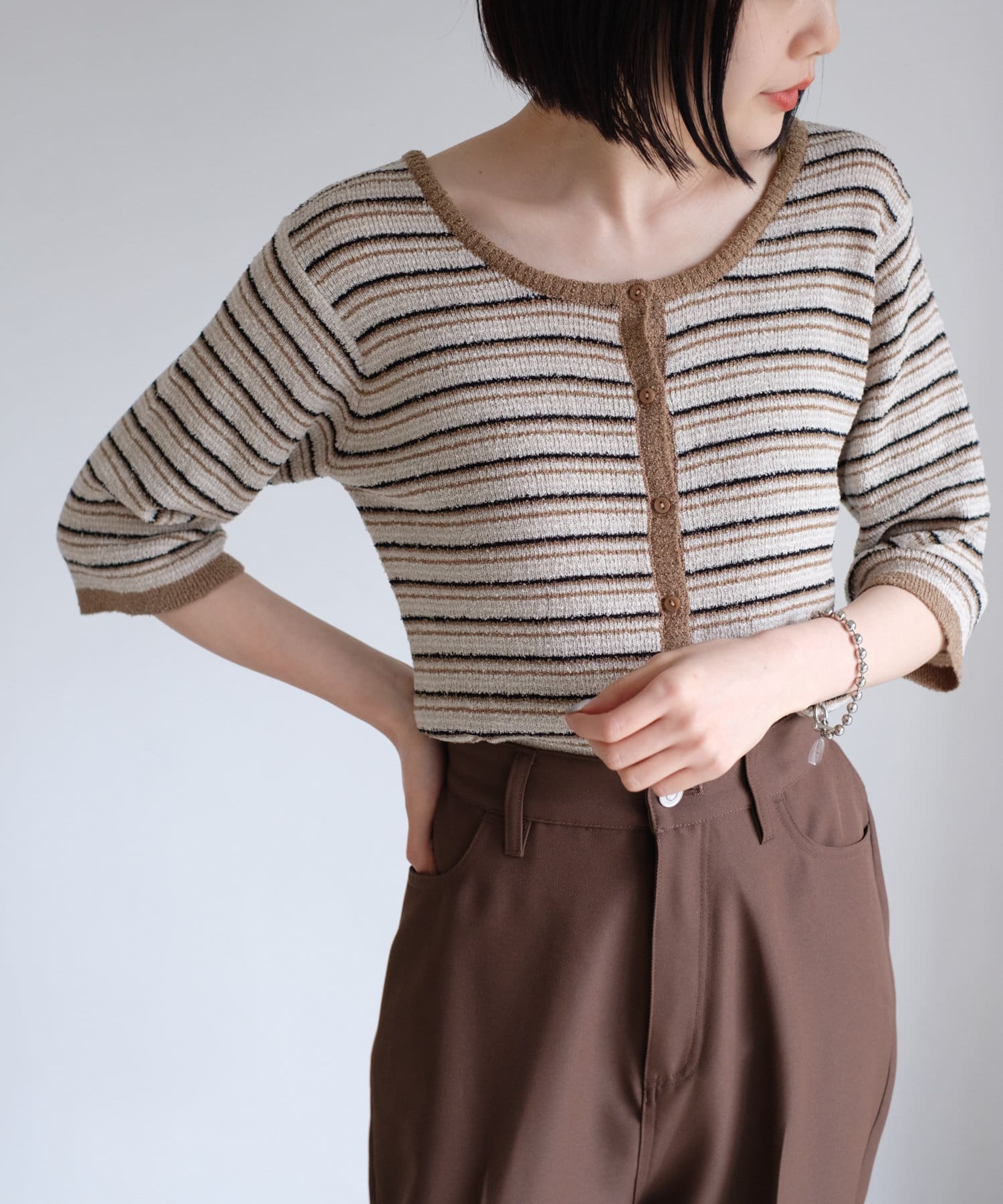 ループヤーンマルチボーダー5分袖カーディガン Kastane カスタネ レディース Pal Closet パルクローゼット パルグループ公式ファッション通販サイト