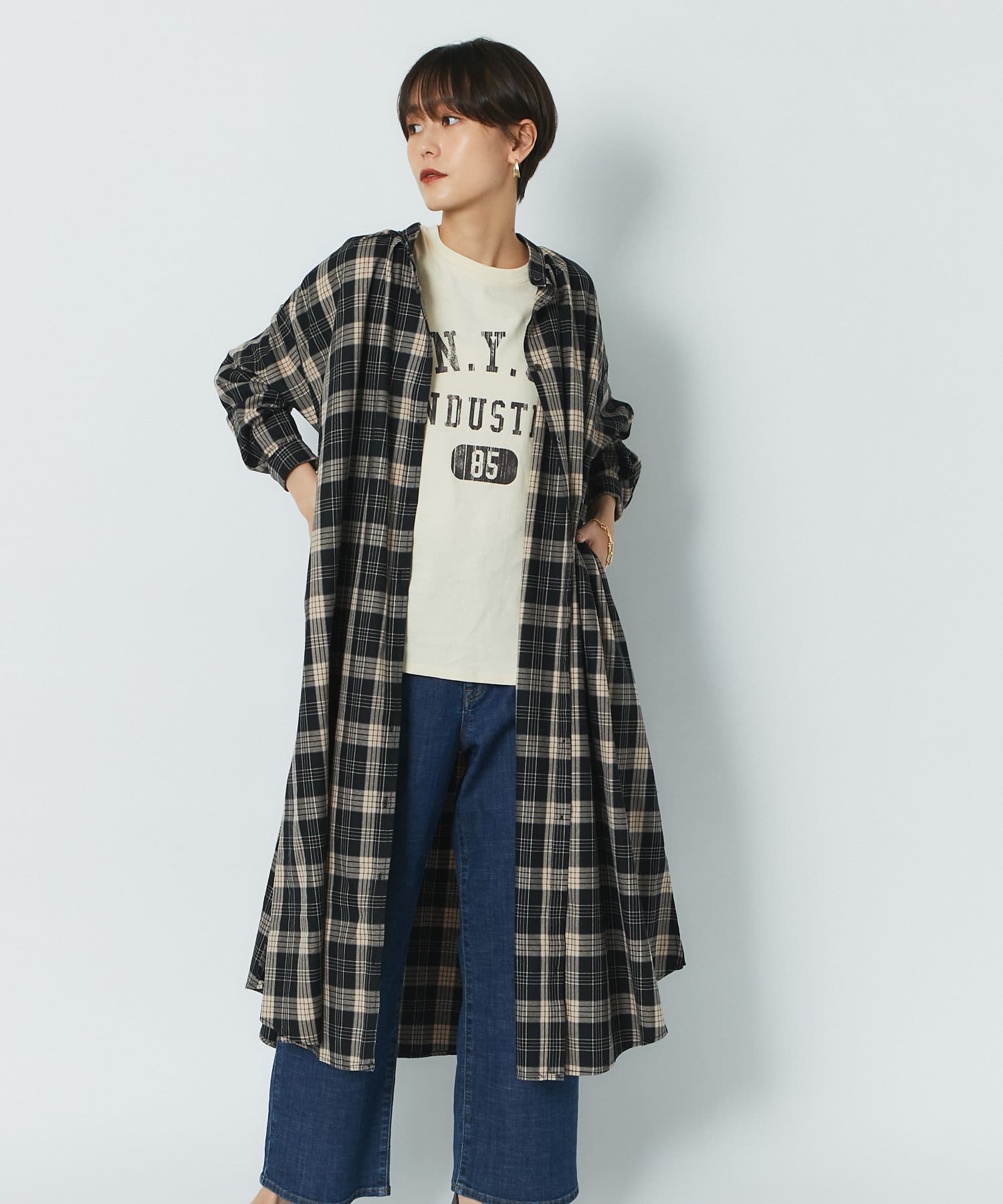 un dix cors(アンディコール) 【シーズンムード高まる】チェック柄タックワンピース