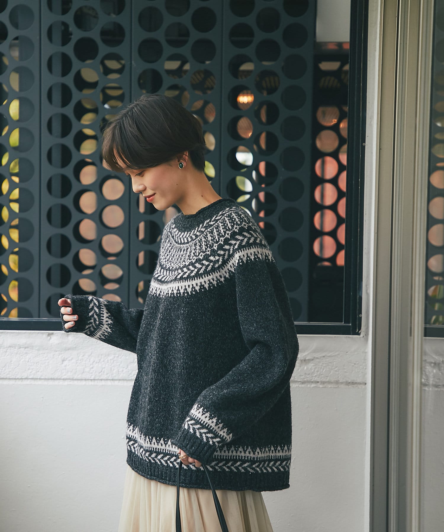 un dix cors(アンディコール) 【冬の定番】求心柄ニットプルオーバー