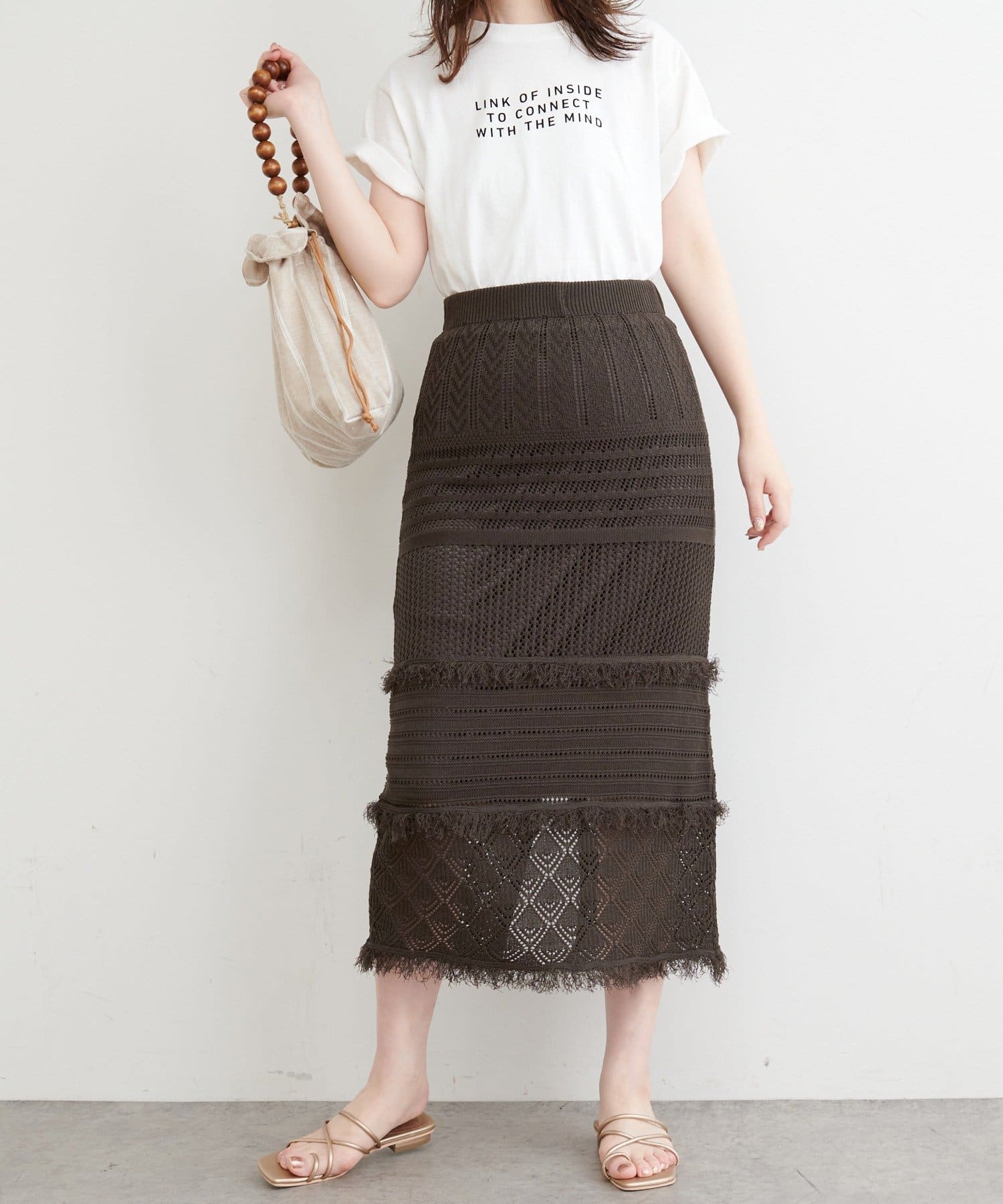 NICE CLAUP OUTLET(ナイスクラップ アウトレット) 【natural couture】透かし編みフリンジスカート