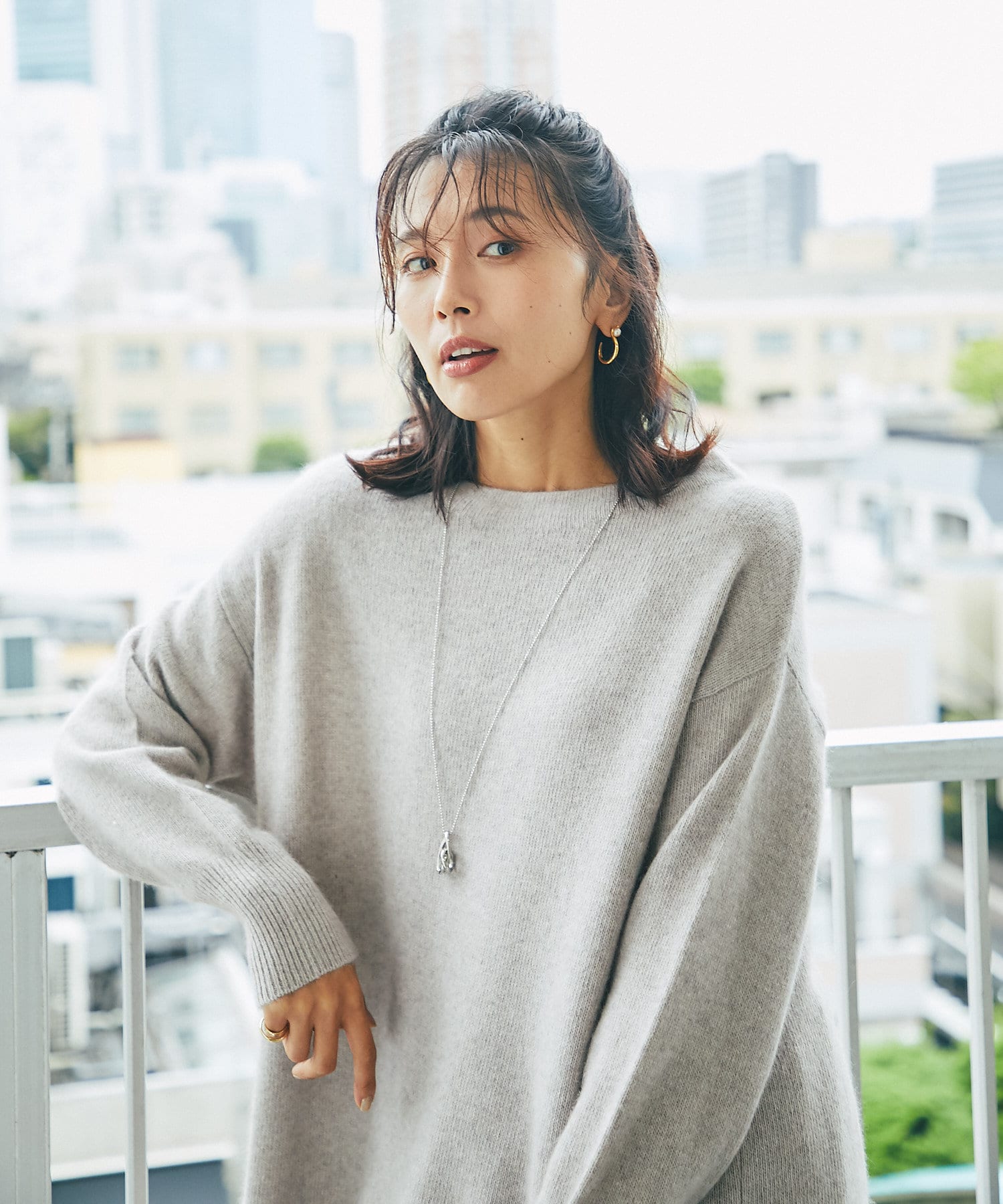 身体が泳ぐゆるめのシルエット】ラクーン混ロングチュニックプル