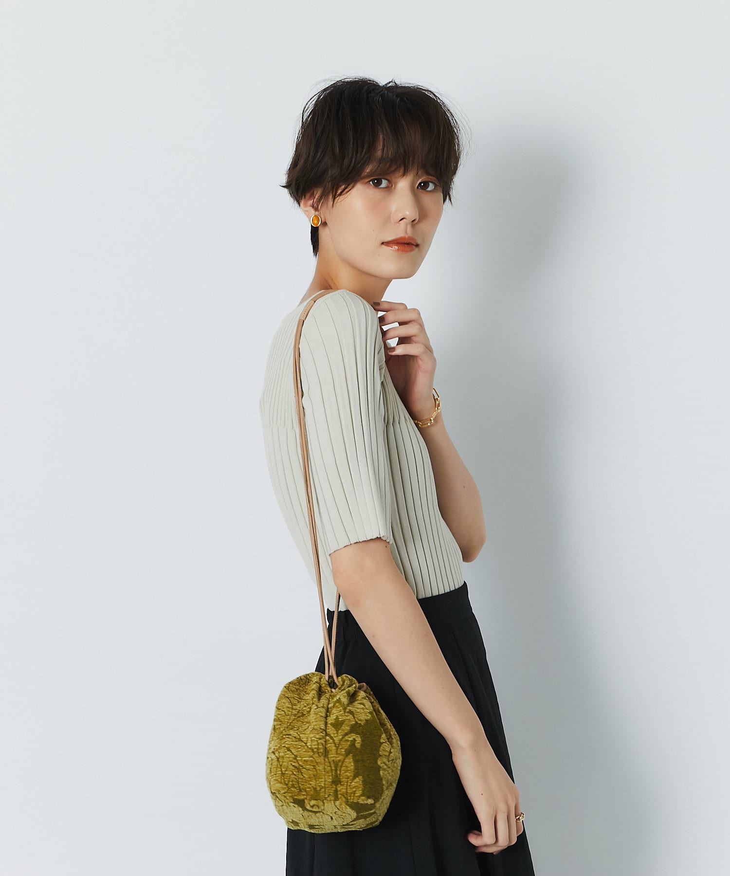 un dix cors(アンディコール) 【おしゃれ見えするランダムリブ】ワイドリブ5分袖ニットプルオーバー