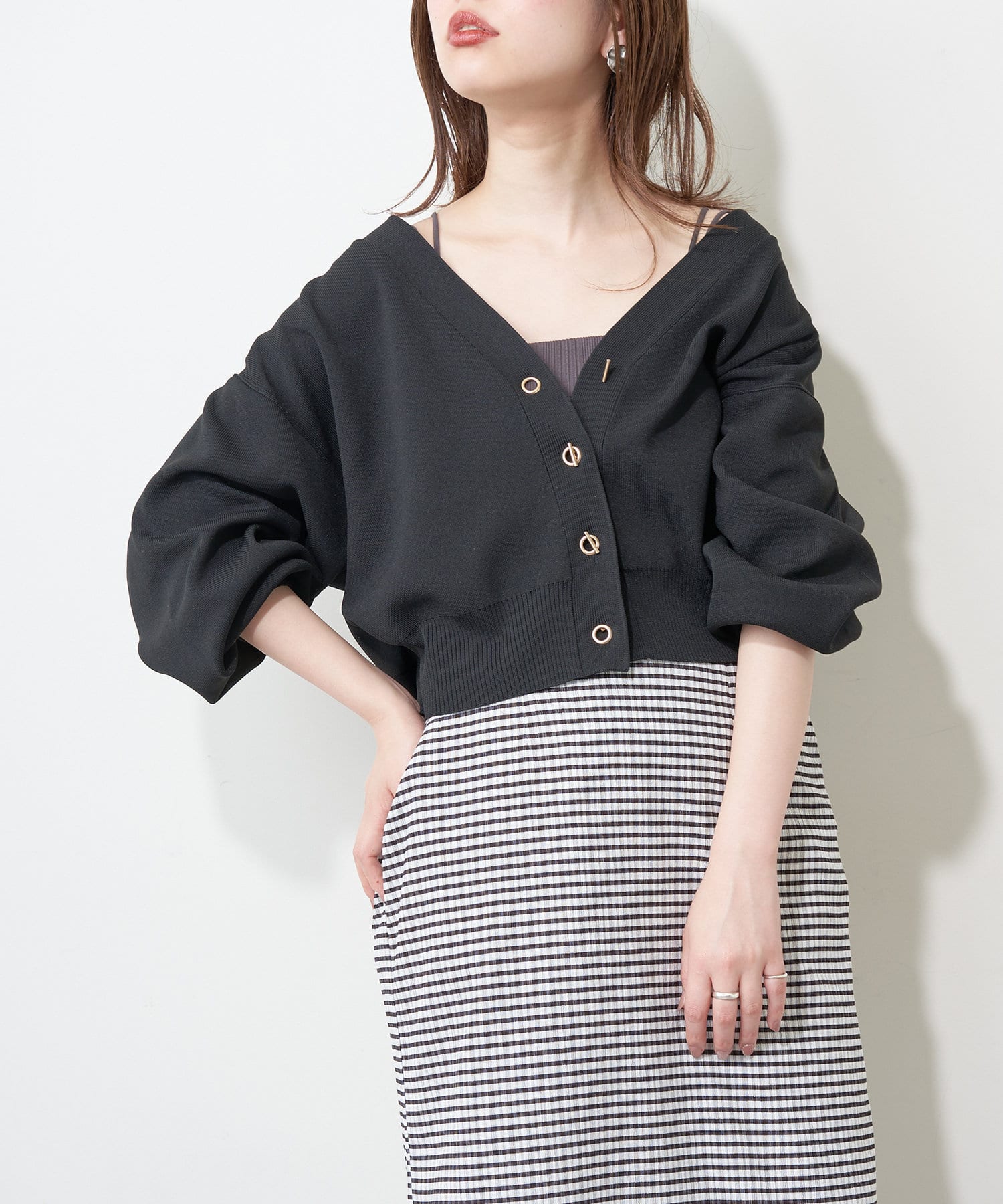 natural couture(ナチュラルクチュール) 【WEB限定】プチプラハトメバー釦おしゃれカーデ