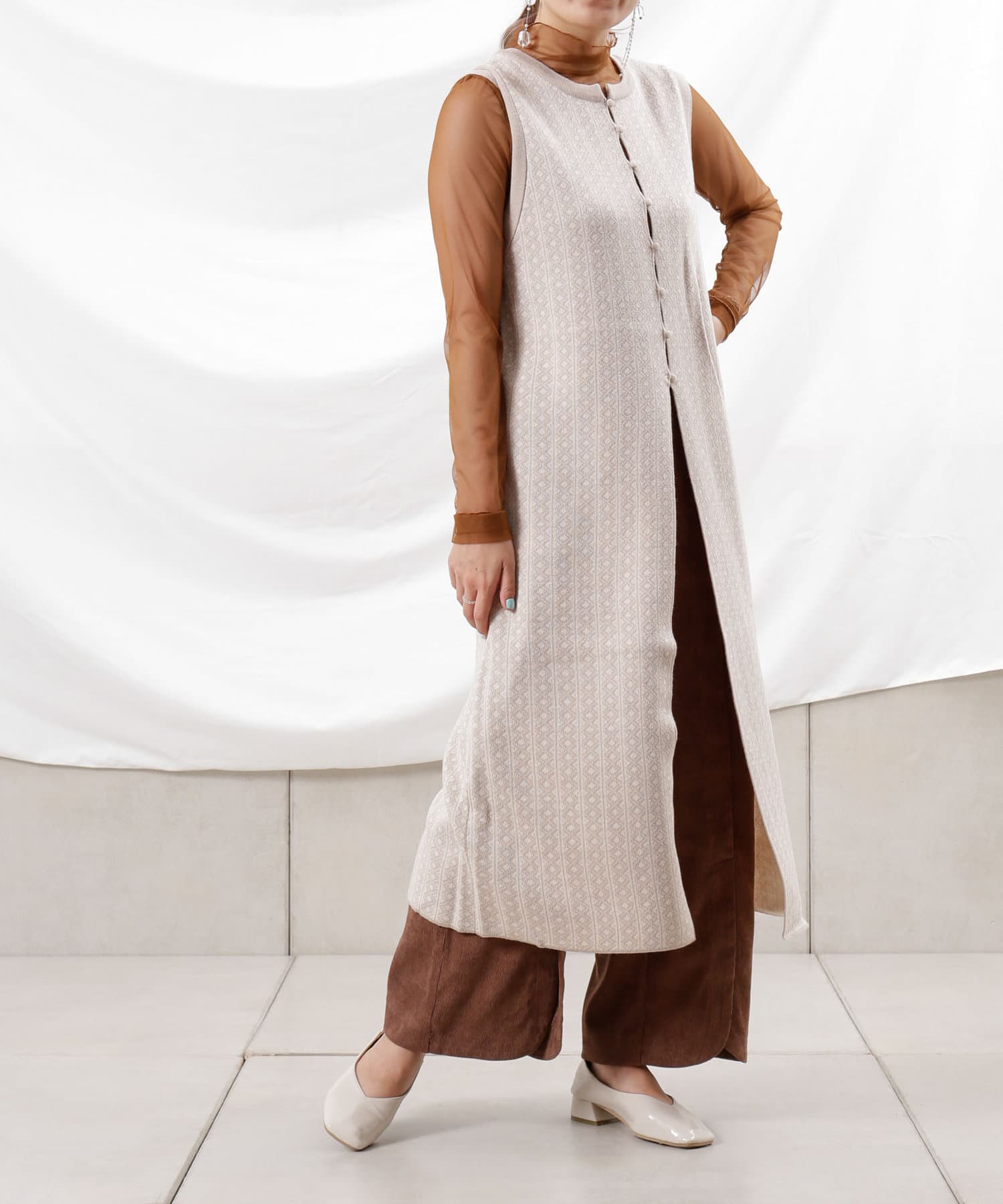 ダイヤ柄ジャガードロングベスト Thevon ゼヴォン レディース Pal Closet パルクローゼット パルグループ公式ファッション通販サイト