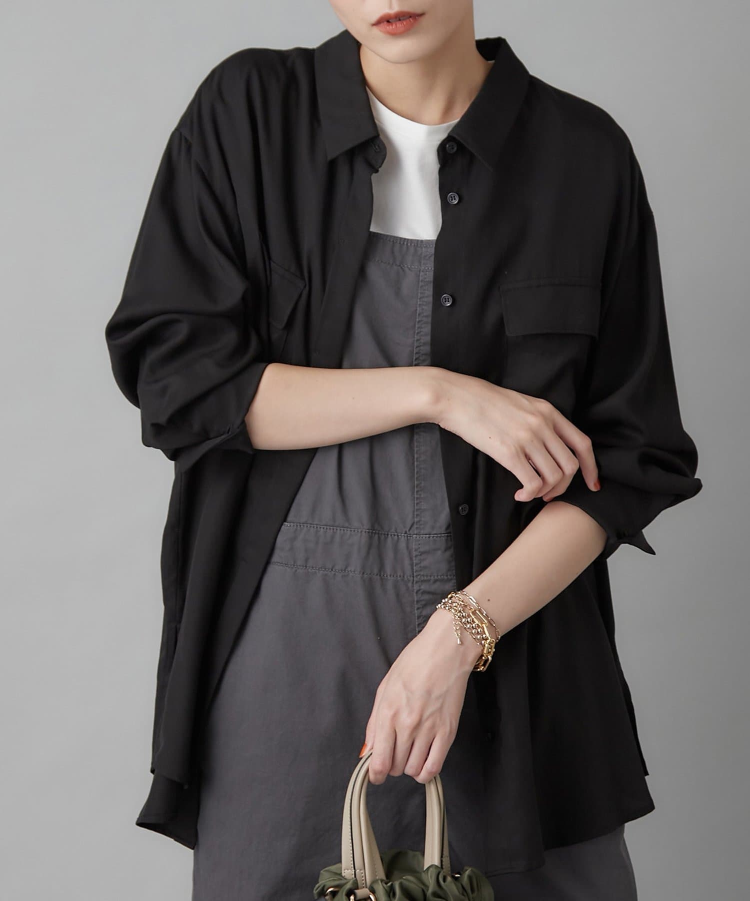 un dix cors(アンディコール) 【高見えする上品シャツ】とろみミリタリーシャツ