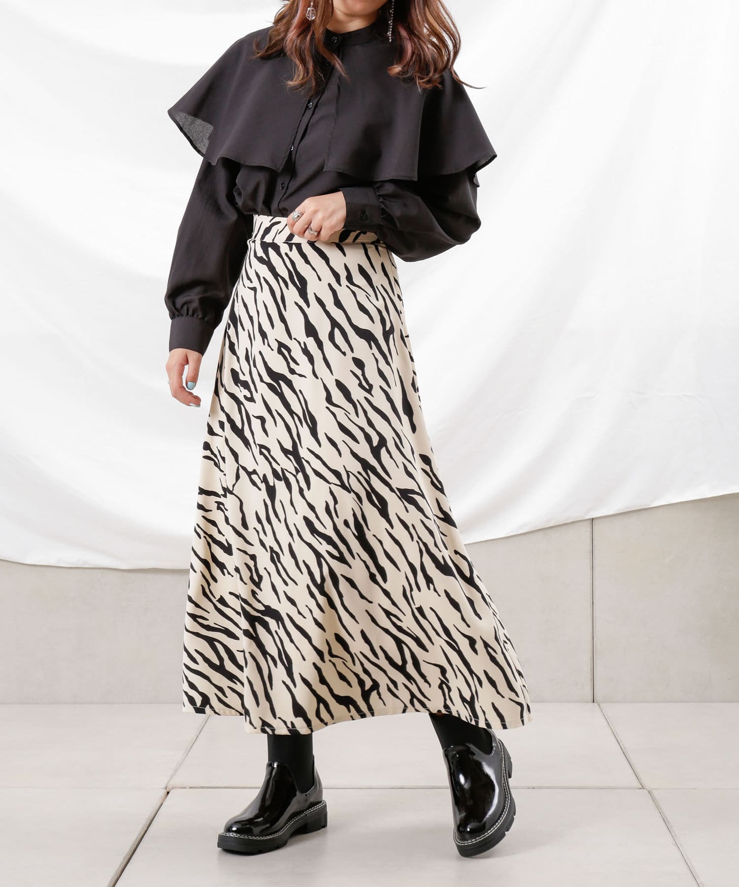 Thevon.(ゼヴォン) 【WEB限定】ゼブラ柄ロングフレアスカート