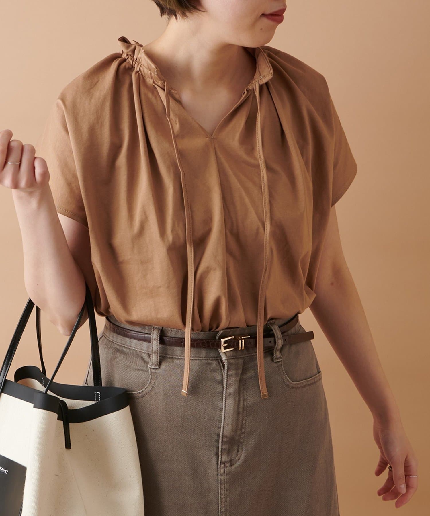 un dix cors(アンディコール) 【お仕事にも使える万能トップス】シルケットタックデザインカットソー