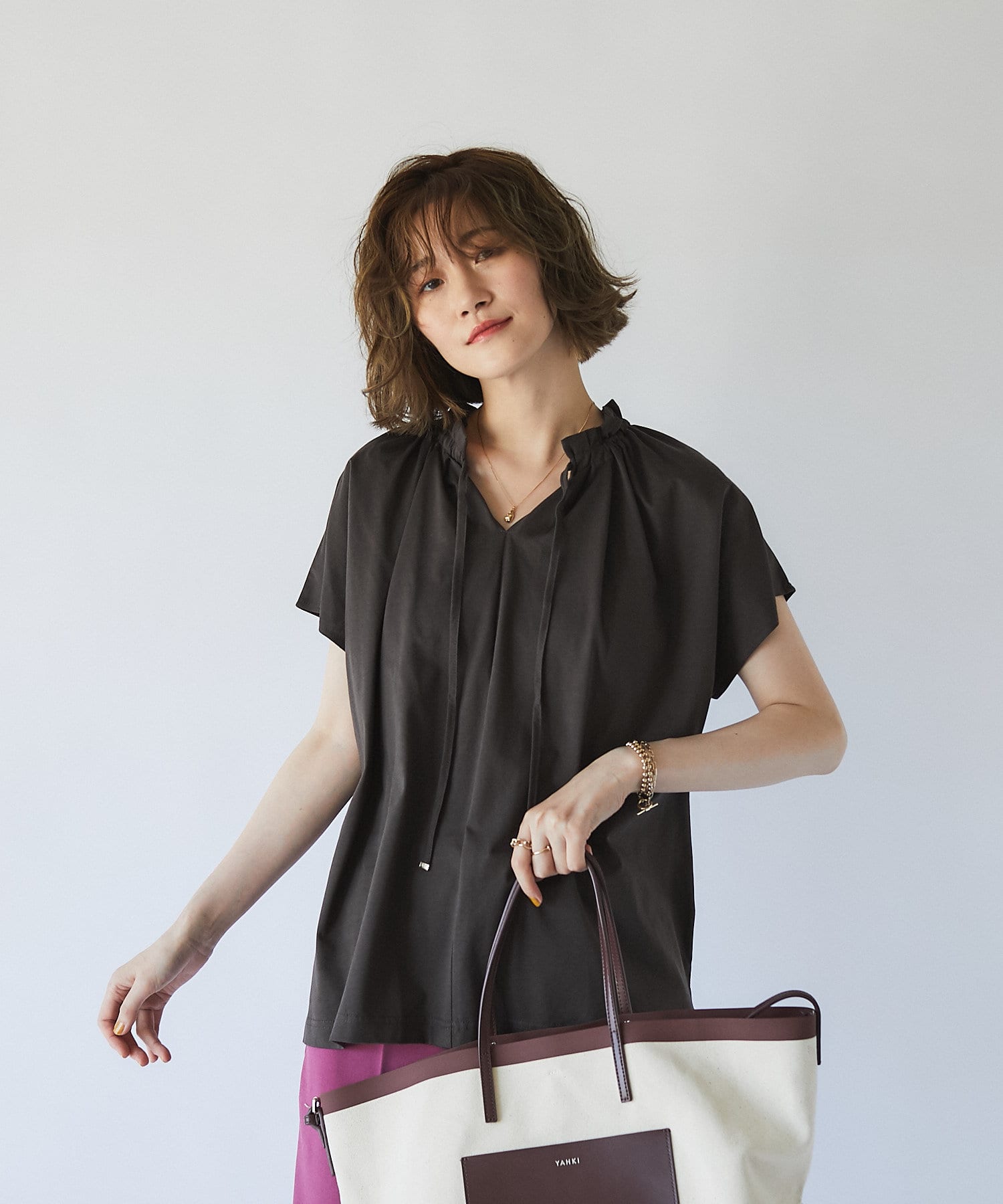 un dix cors(アンディコール) 【お仕事にも使える万能トップス】シルケットタックデザインカットソー