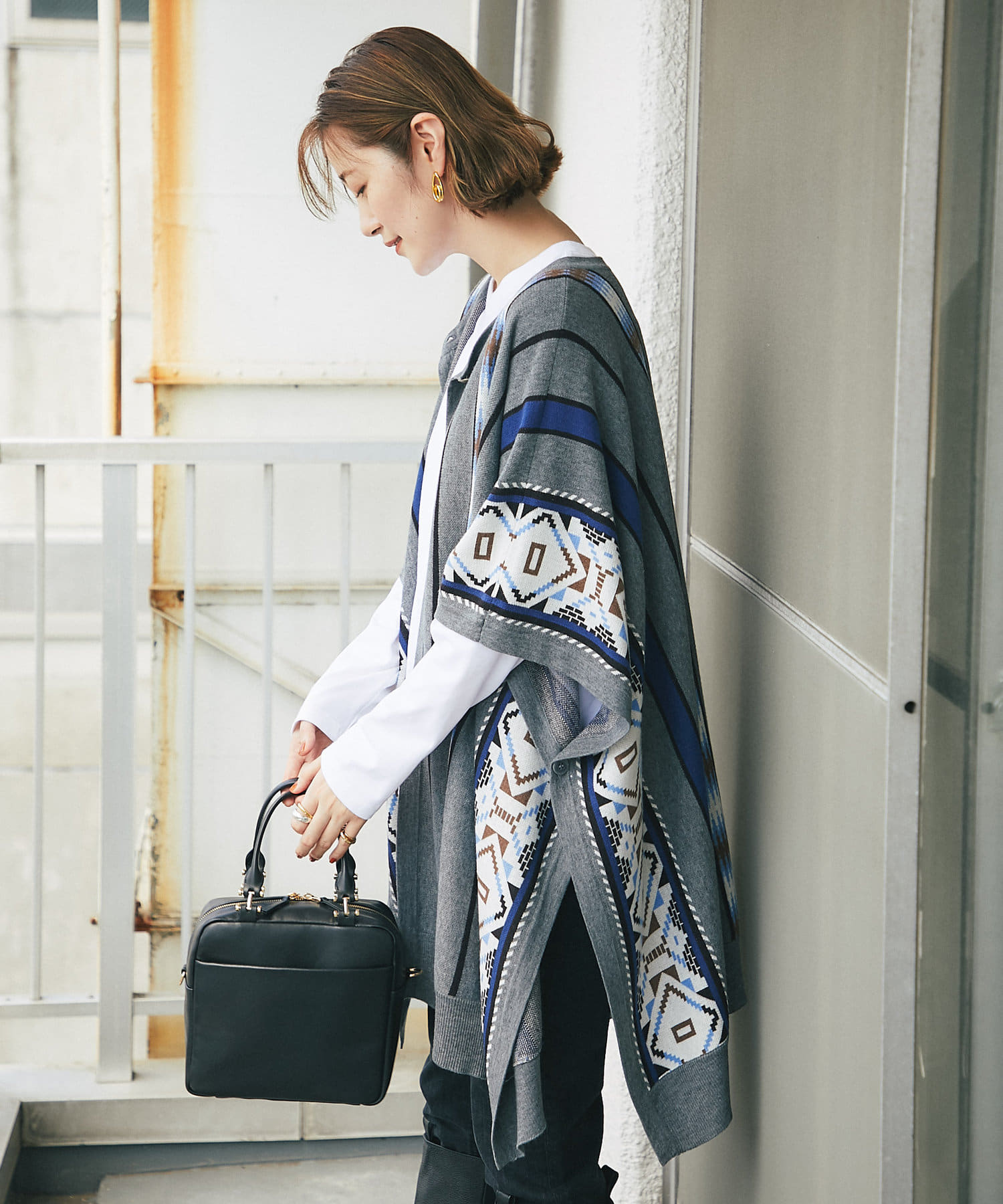 オリジナルのネイティブ柄 ブランケットボーダーポンチョカーディガン Rive Droite リヴドロワ レディース Pal Closet パルクローゼット パルグループ公式ファッション通販サイト