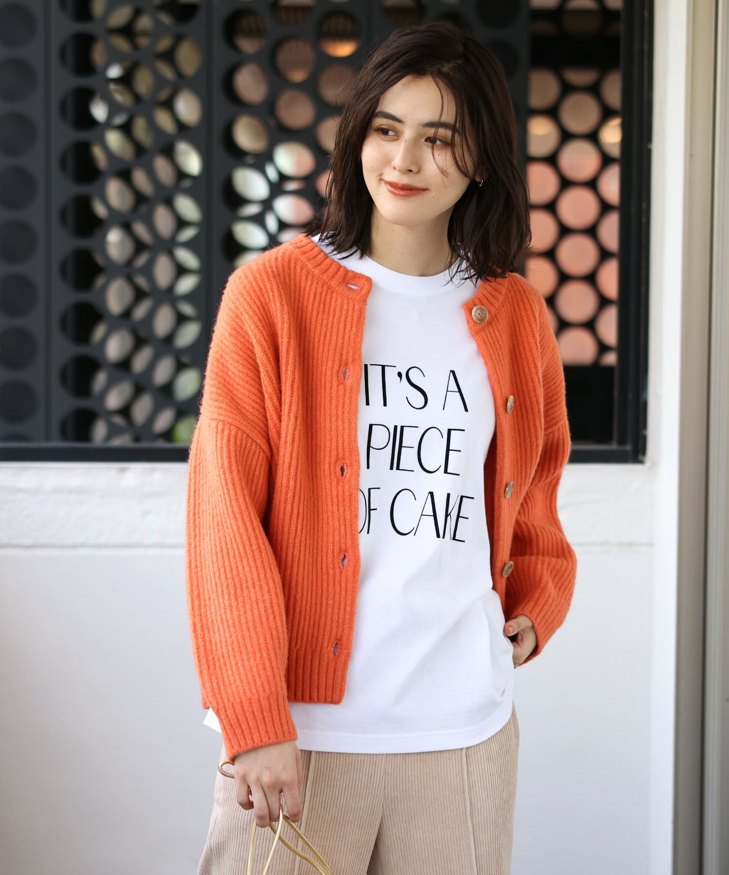 un dix cors(アンディコール) 【トレンド感のあるデザイン】ウール混片畦ニットカーデ