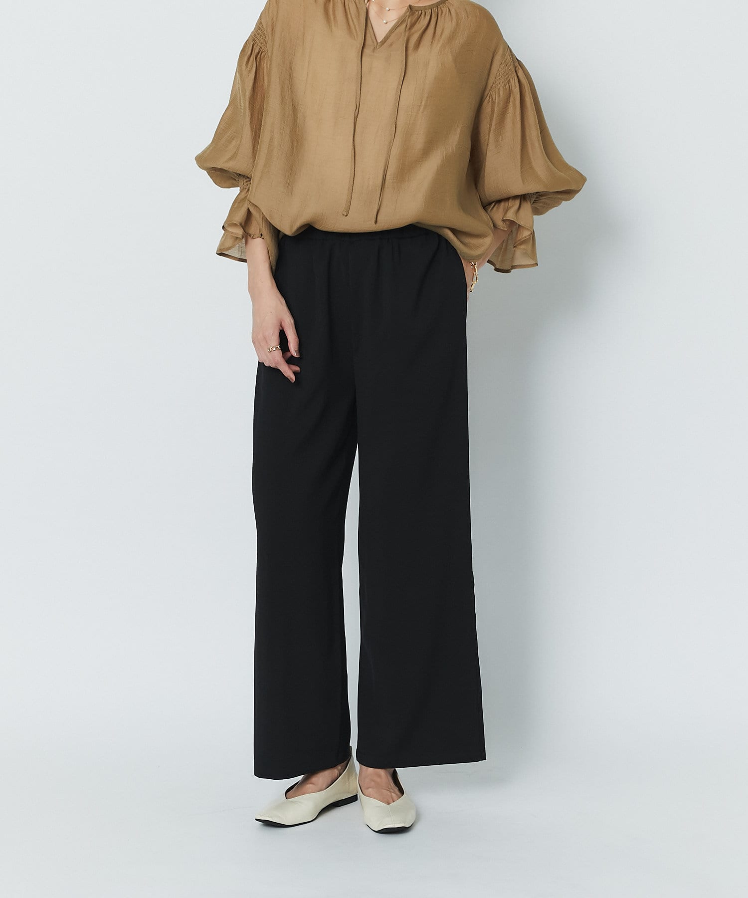 un dix cors(アンディコール) 【リラクシーな上品パンツ】イージーワイドパンツ