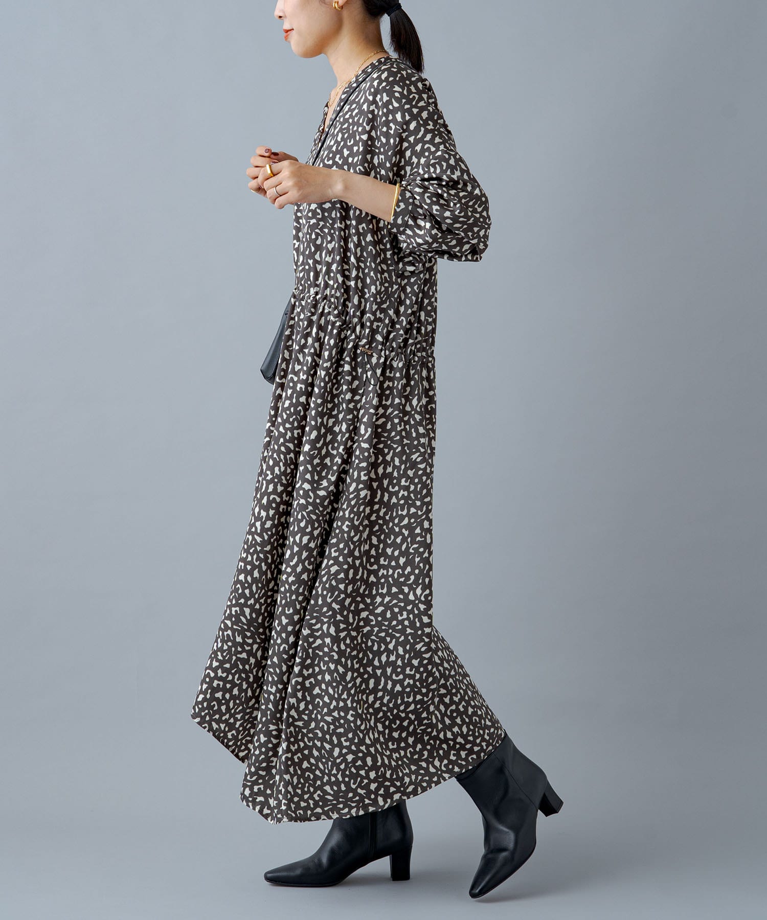 Odore オドル レオパードvネックドロストワンピース Loungedress ラウンジドレス レディース Pal Closet パルクローゼット パルグループ公式ファッション通販サイト