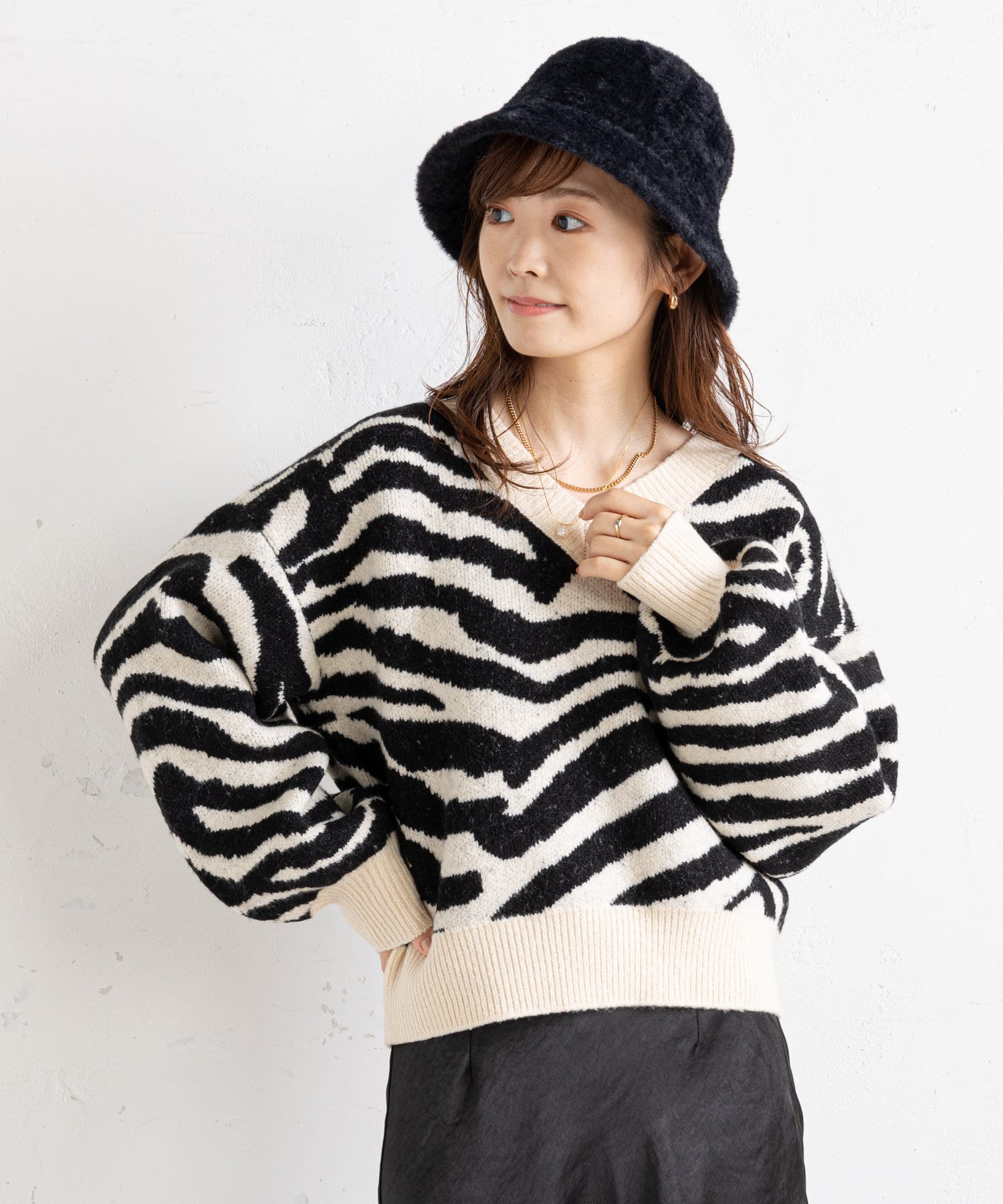 ゼブラ柄Vネックニット | prose verse(プロズヴェール